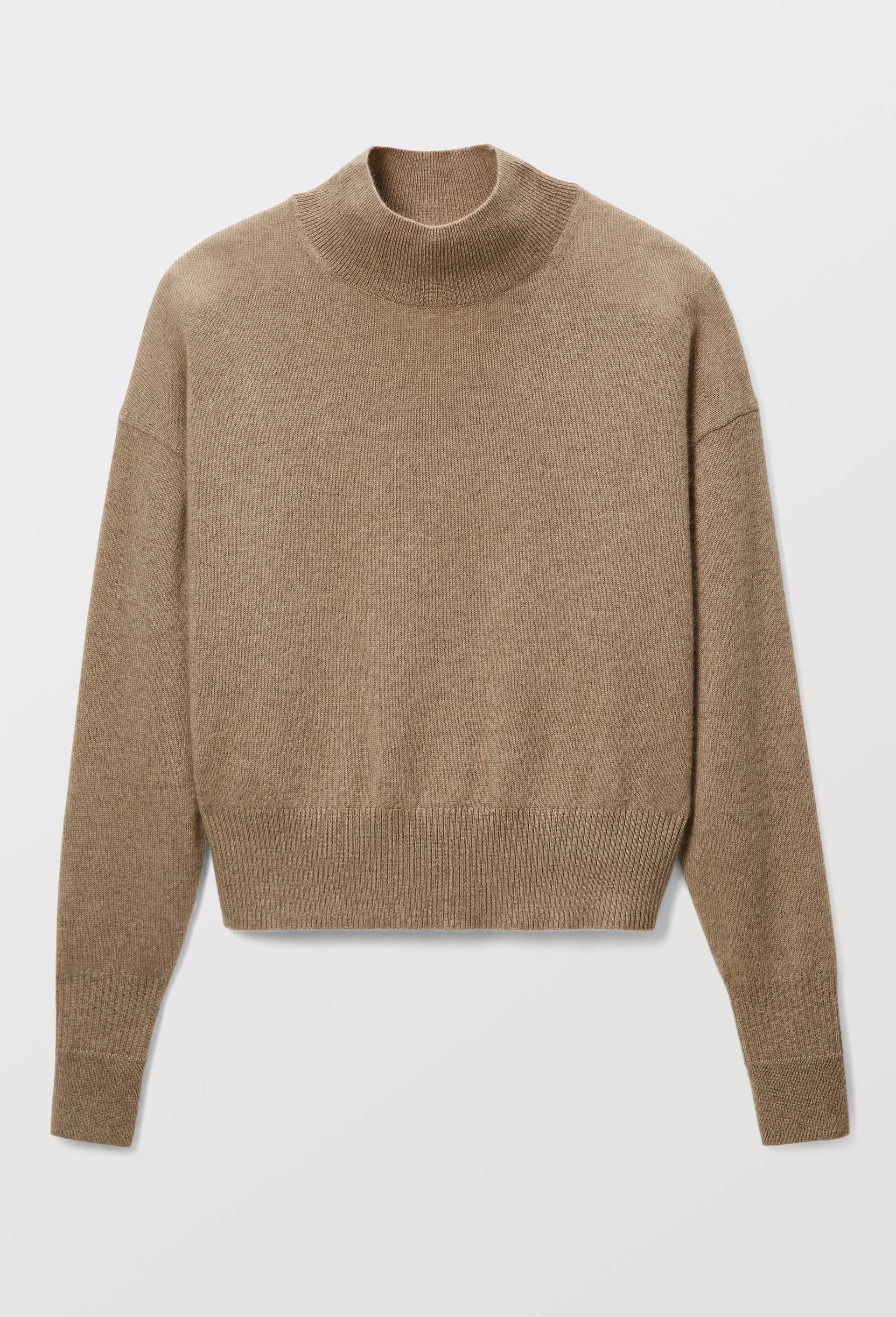 Pull uni court col montant en 100% cachemire, Beige, large image number 2.0