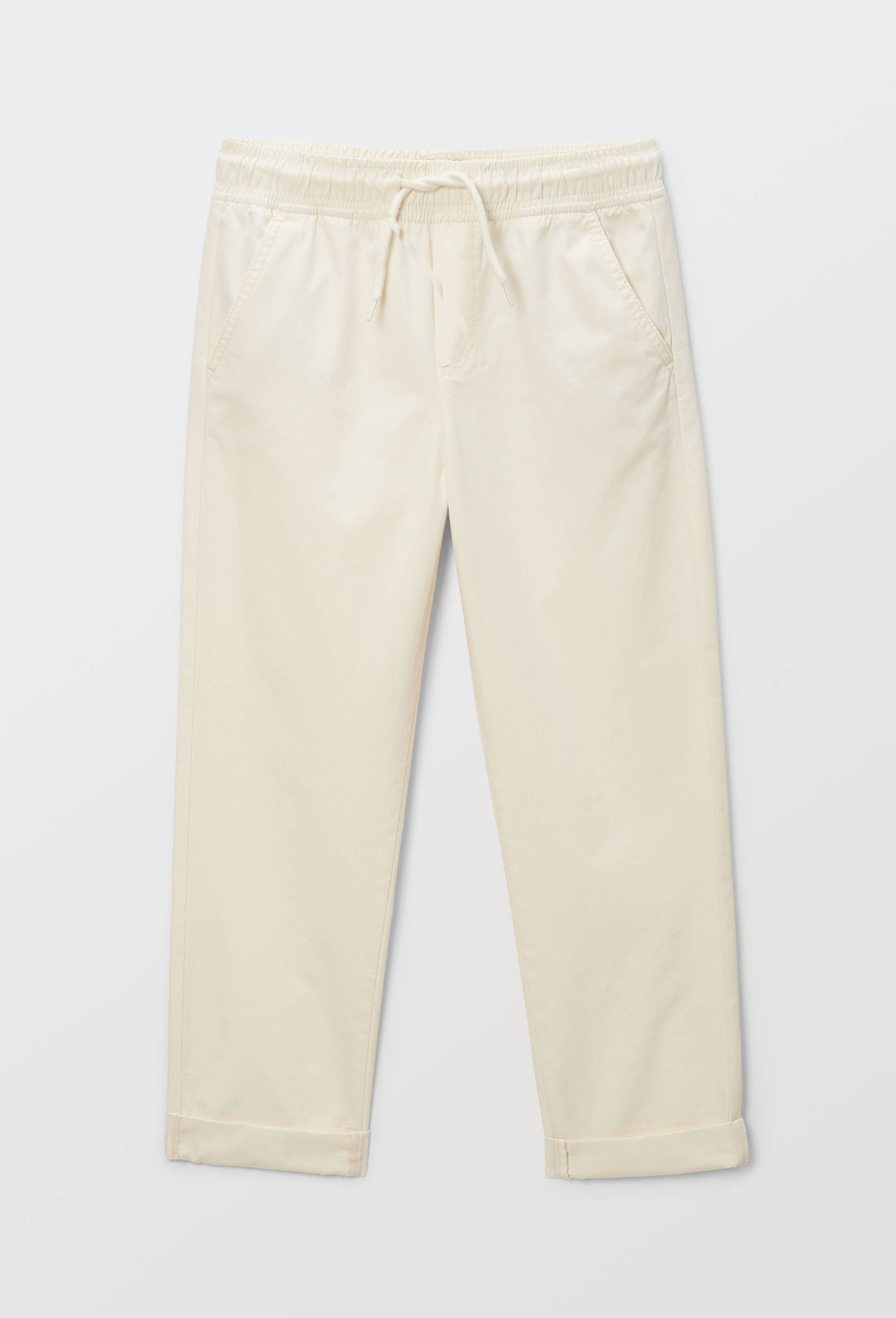 Pantalon droit taille &eacute;lastiqu&eacute;e en coton, Ecru, large image number 3.0