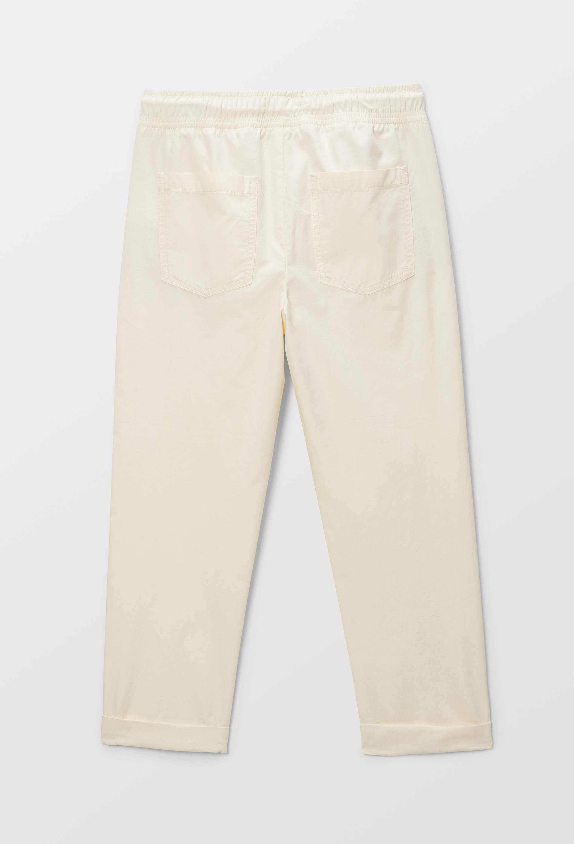 Pantalon droit taille &eacute;lastiqu&eacute;e en coton, Ecru, large image number 4