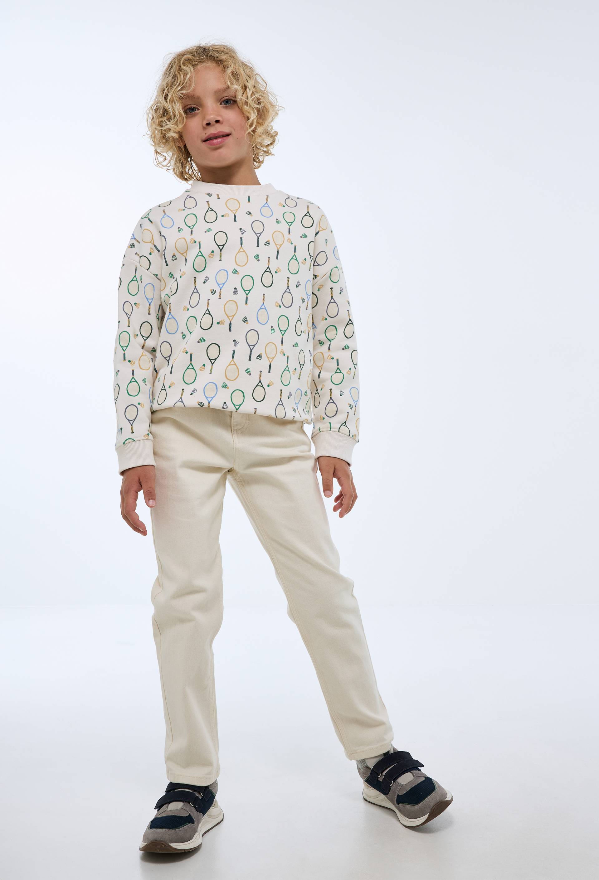 Pantalon droit uni en coton, Ecru, large image number 0