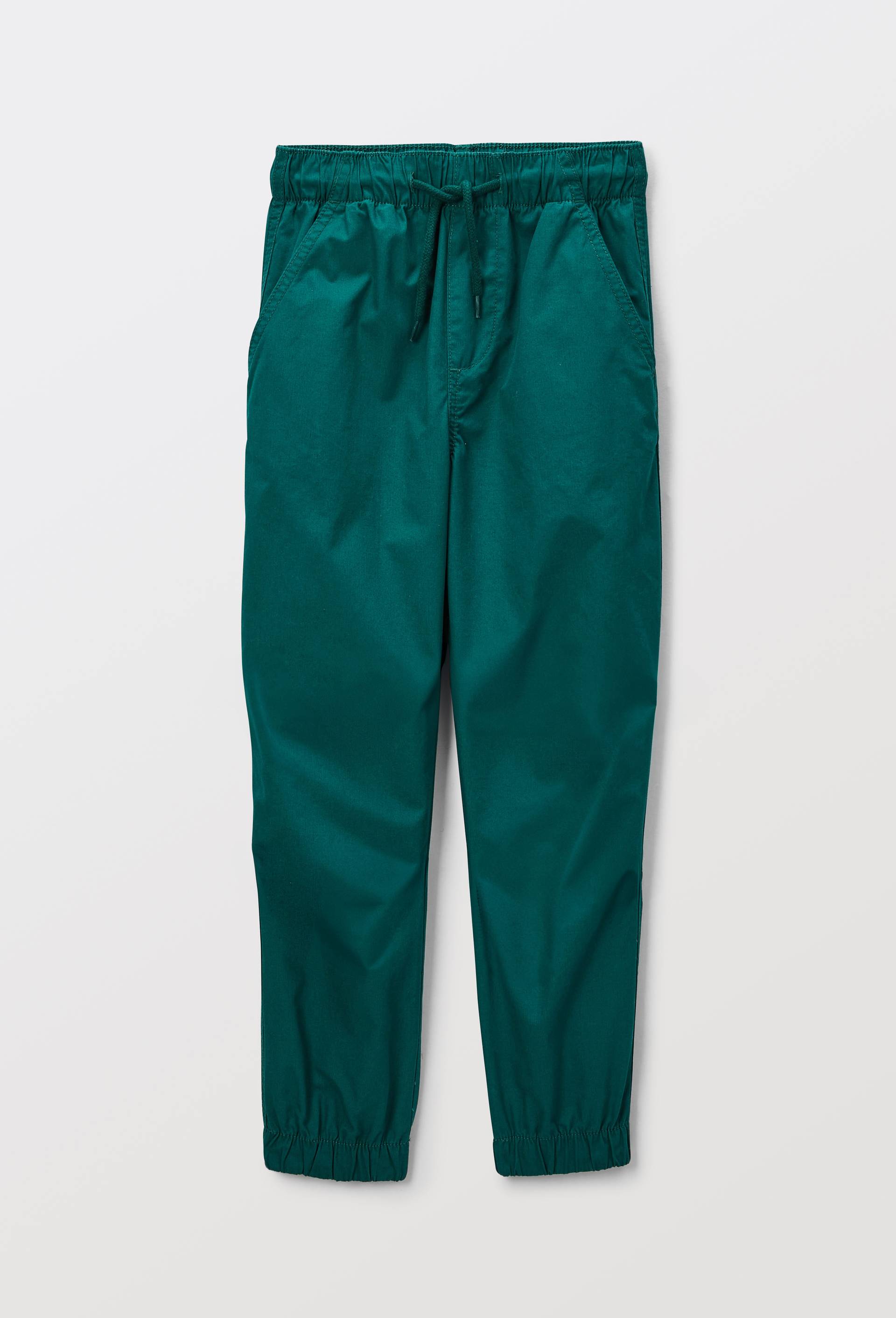Pantalon large taille &eacute;lastiqu&eacute;e en coton, Vert fonc&eacute;, large image number 0.0