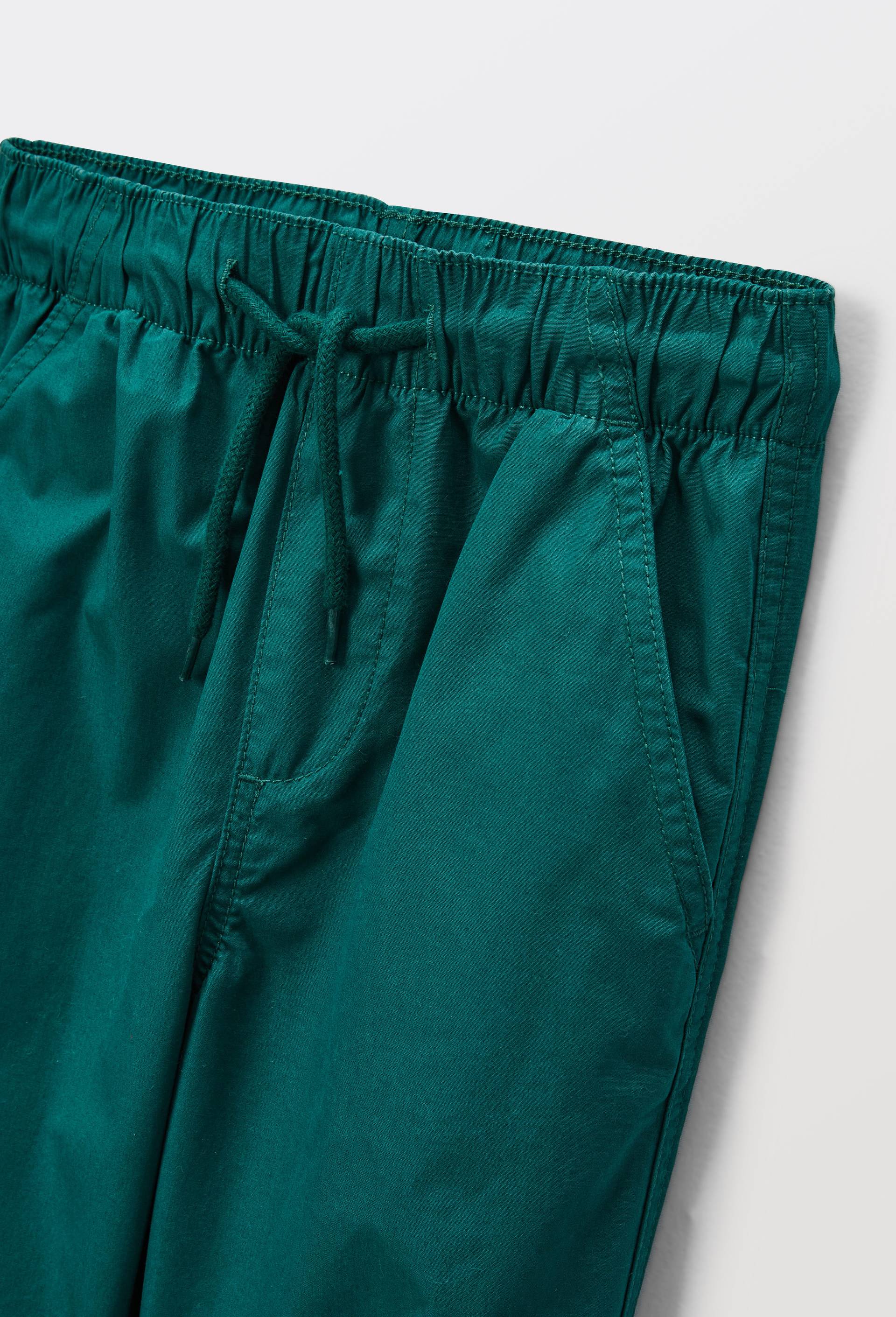 Pantalon large taille &eacute;lastiqu&eacute;e en coton, Vert fonc&eacute;, large image number 2