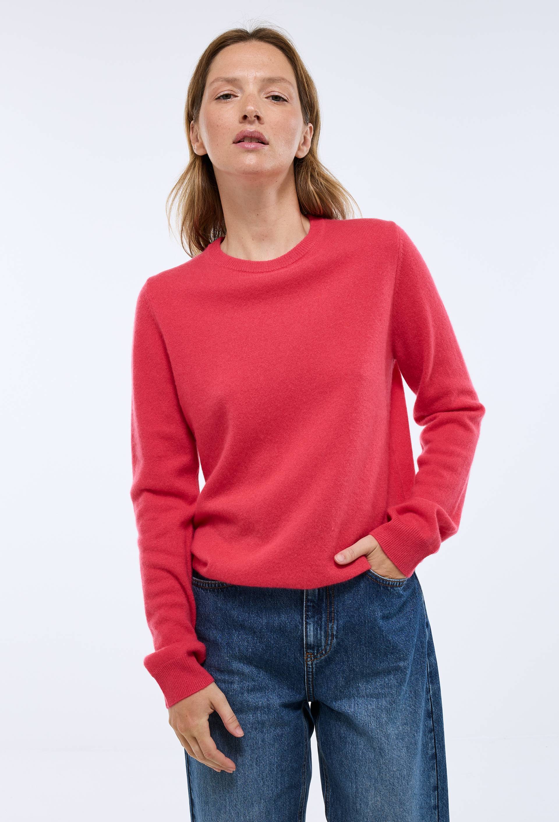 Pull uni col rond en 100% cachemire, Rose, large image number 0