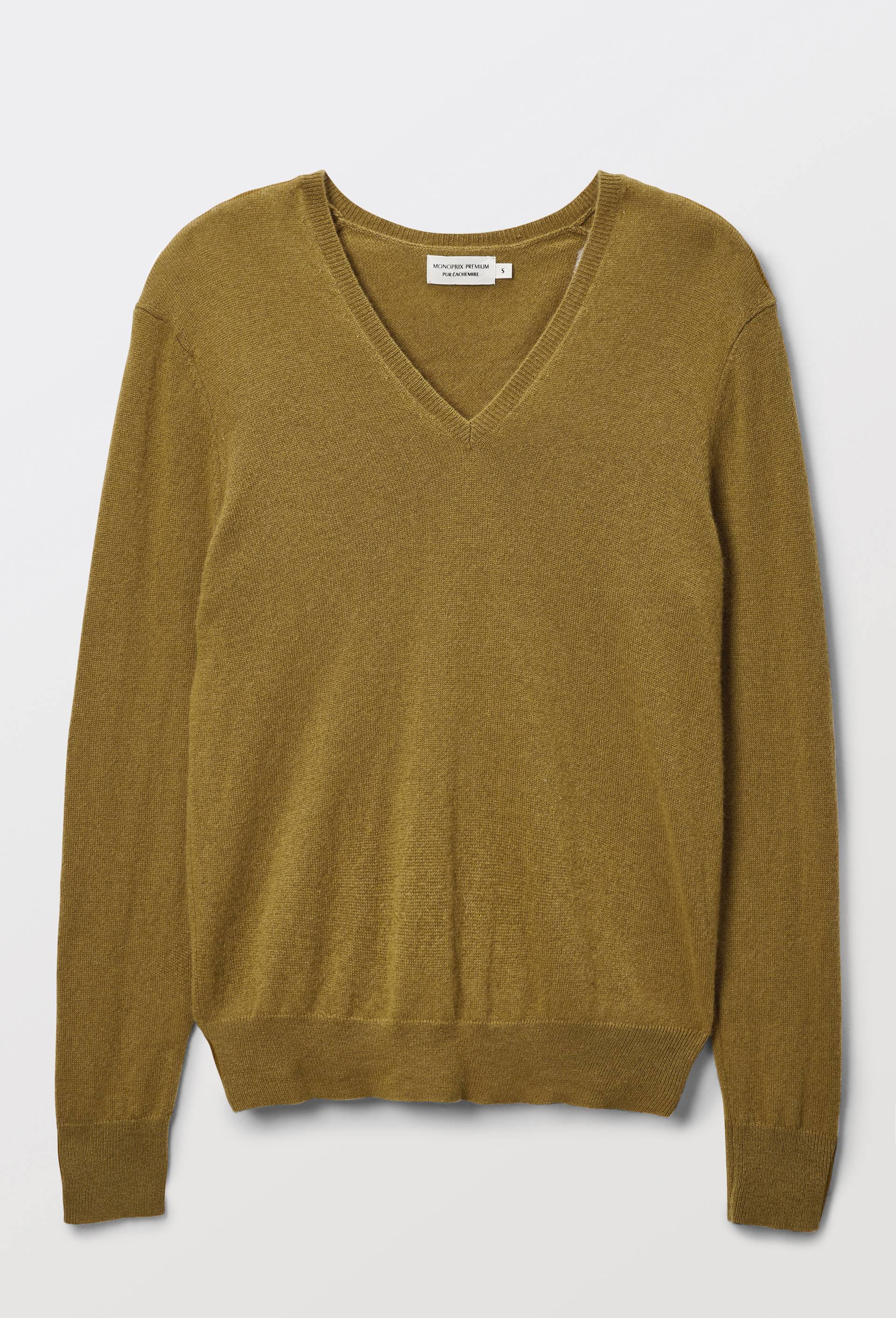 Pull uni col V en 100% cachemire, Jaune fonc&eacute;, large image number 2