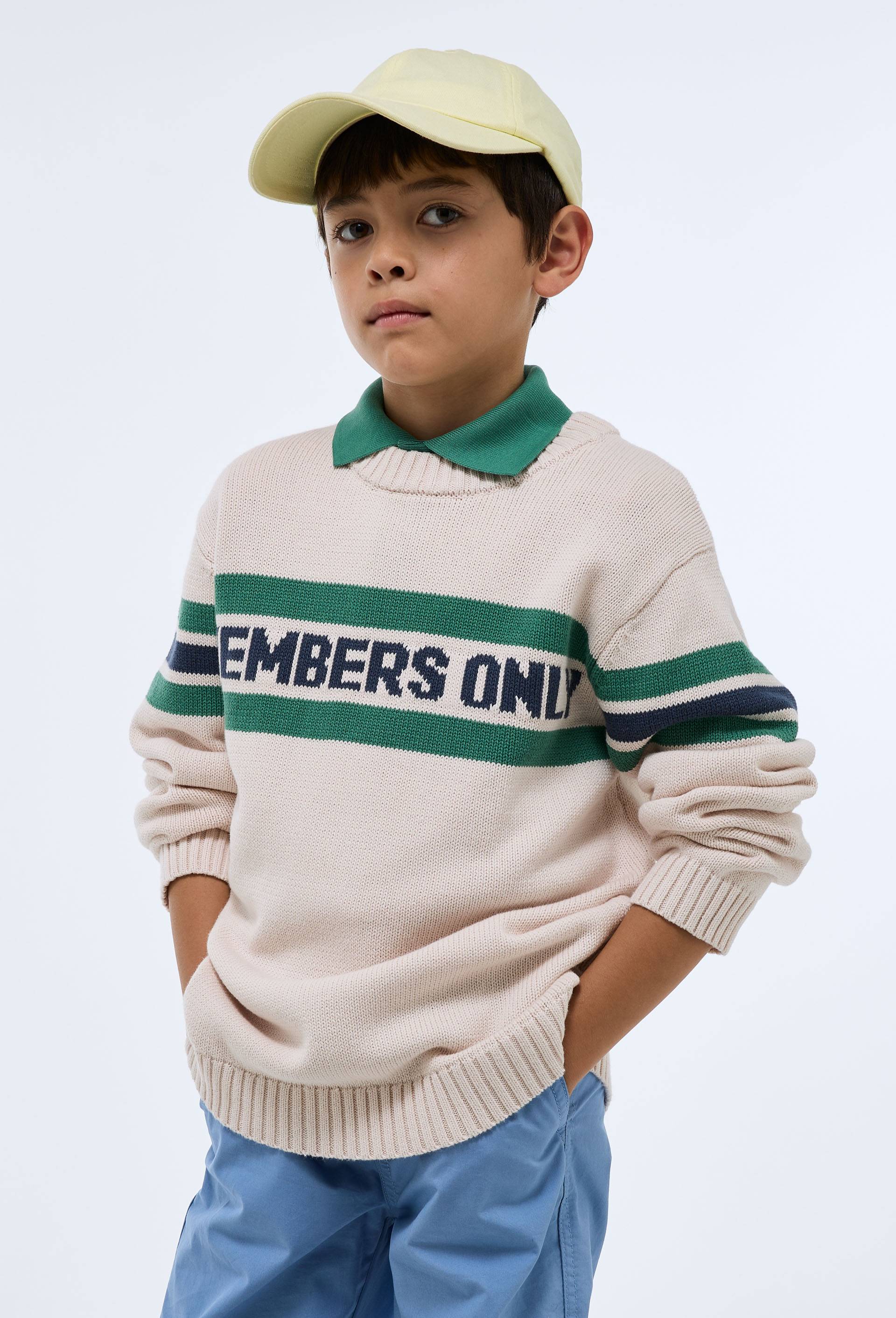 Pull col rond avec inscription en coton, Beige clair, large image number 0.0