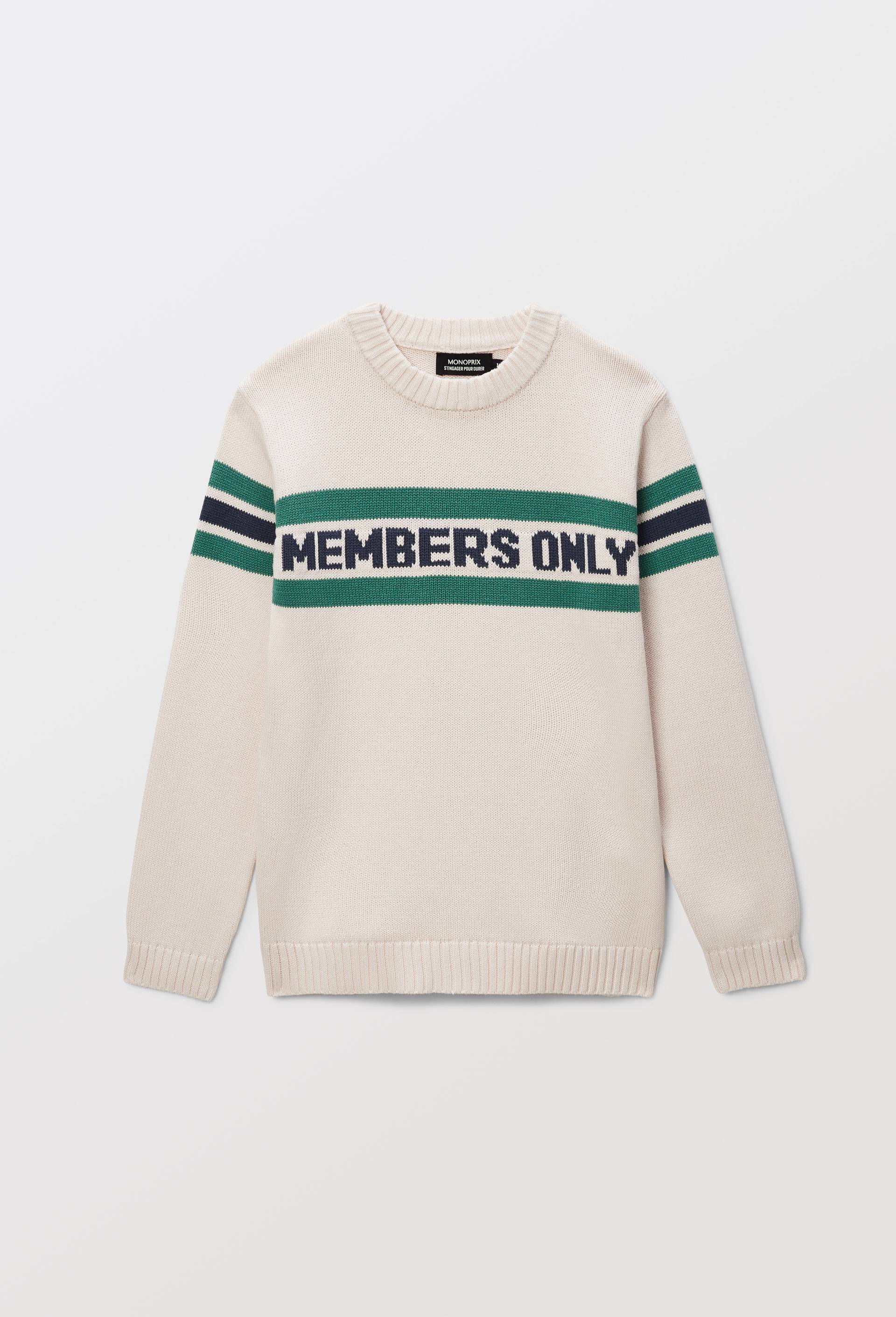 Pull col rond avec inscription en coton, Beige clair, large image number 1.0