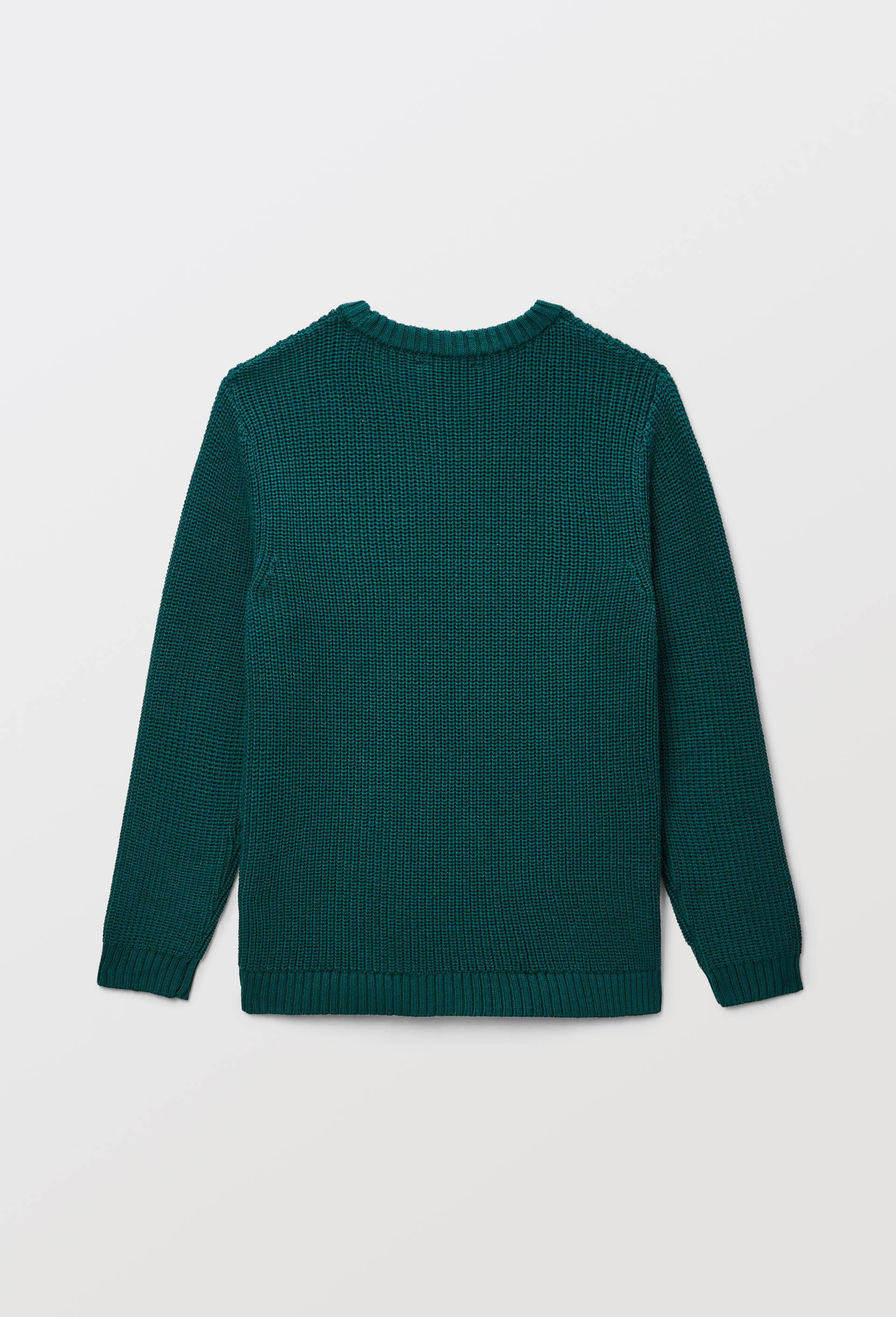 Pull col rond avec patch contenant du coton, Vert fonc&eacute;, large image number 2