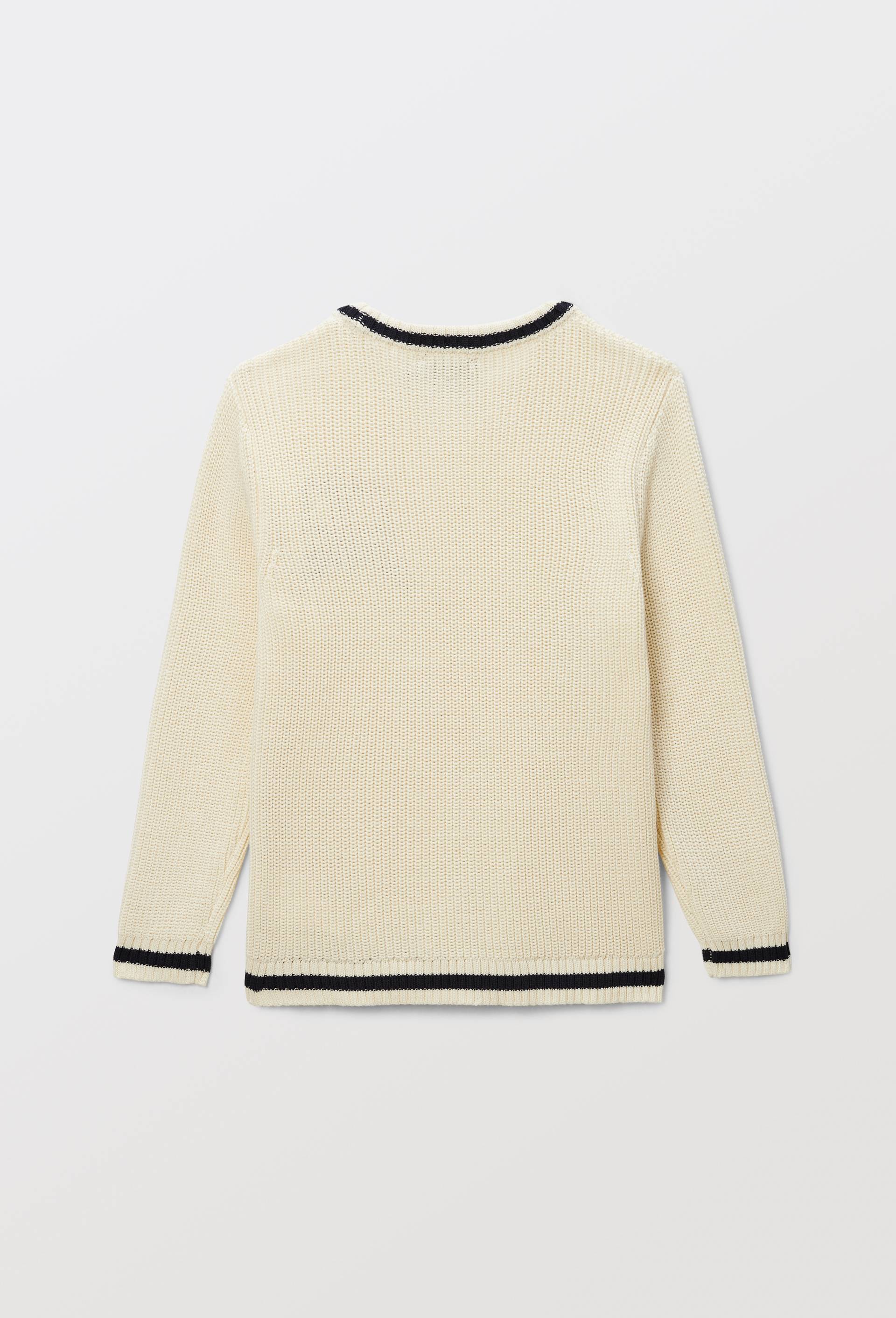 Pull col rond avec patch contenant du coton, Ecru, large image number 4