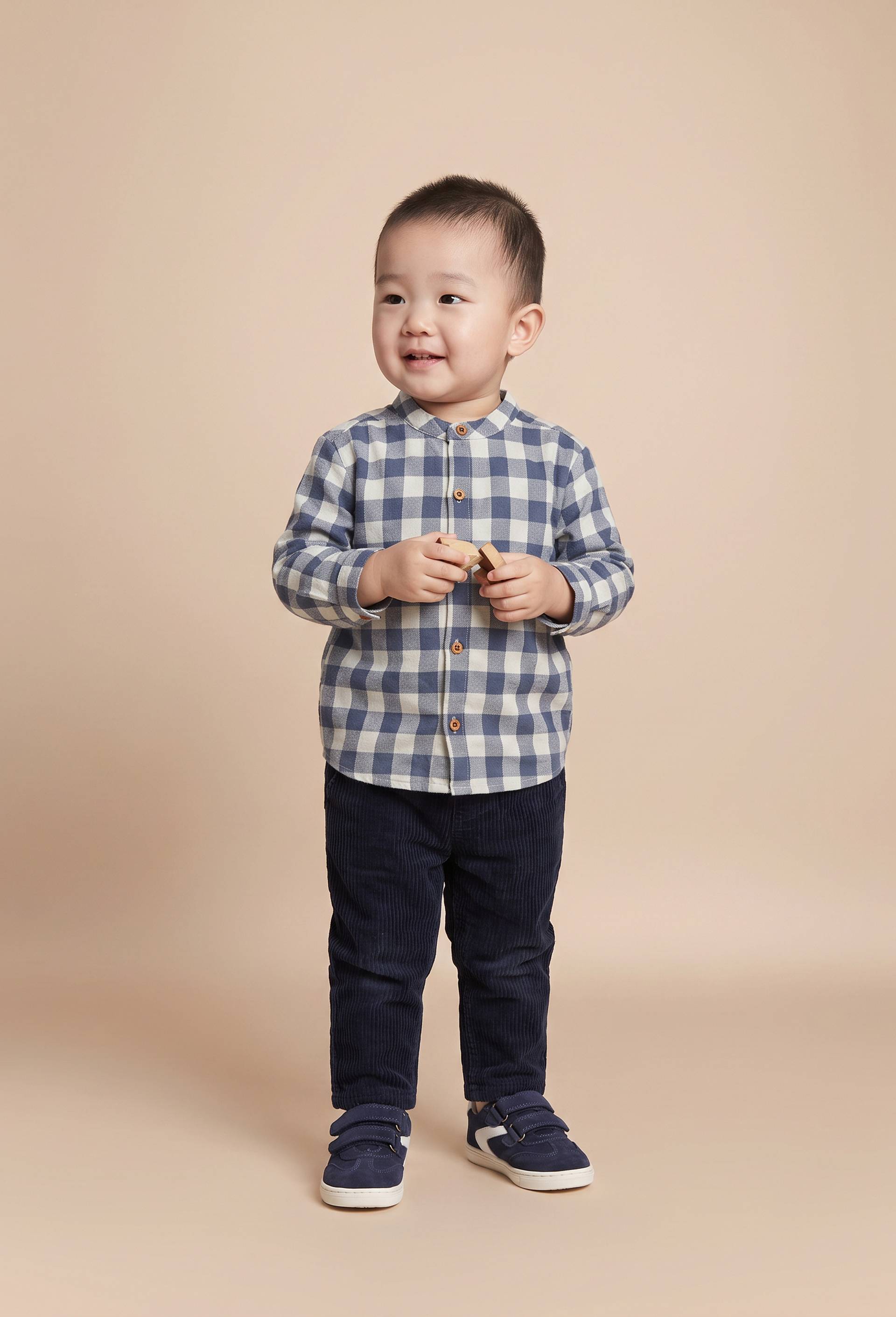 Chemise col mao &agrave; carreaux en coton BIO GOTS, Bleu, large image number 0