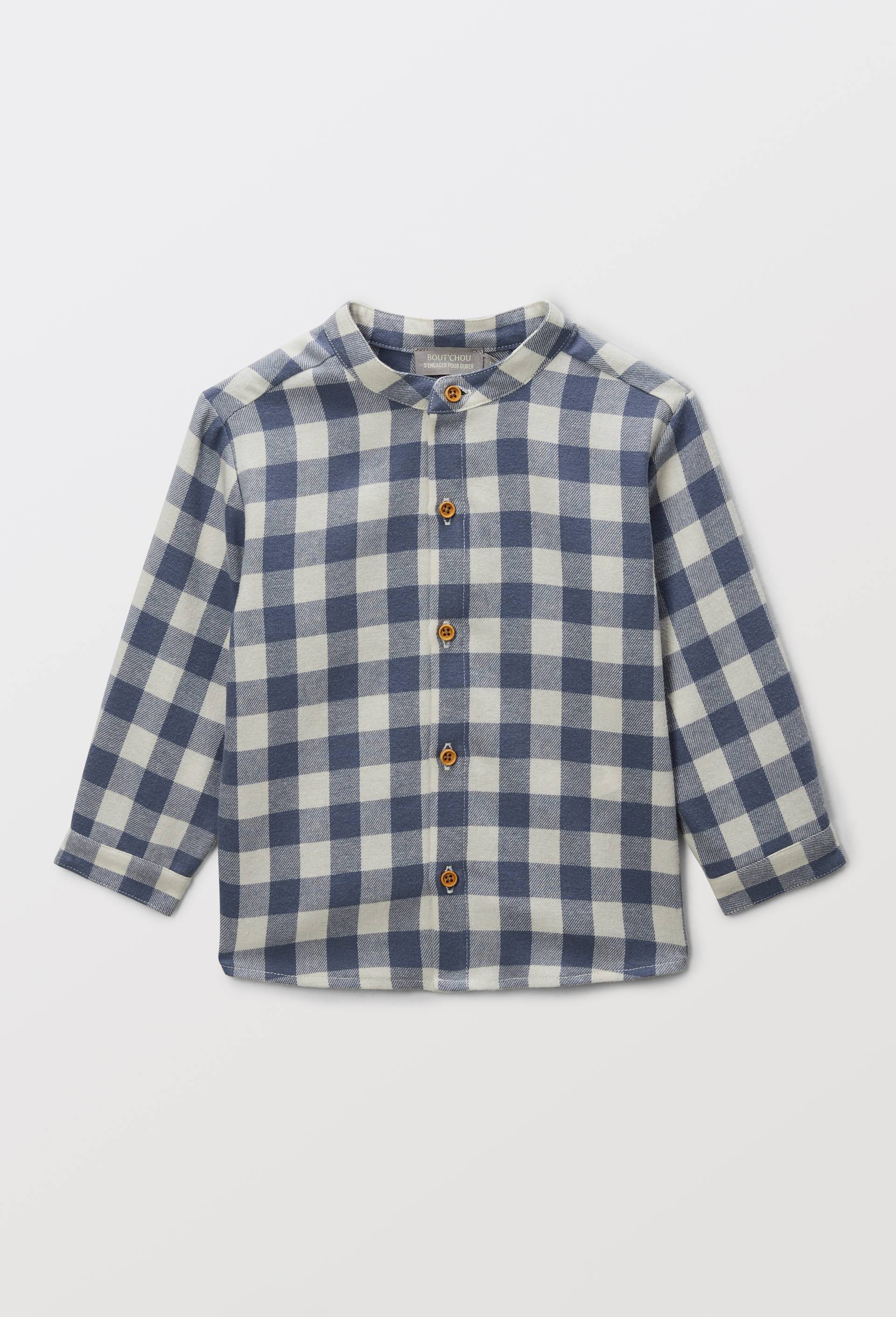 Chemise col mao &agrave; carreaux en coton BIO GOTS, Bleu, large image number 1.0