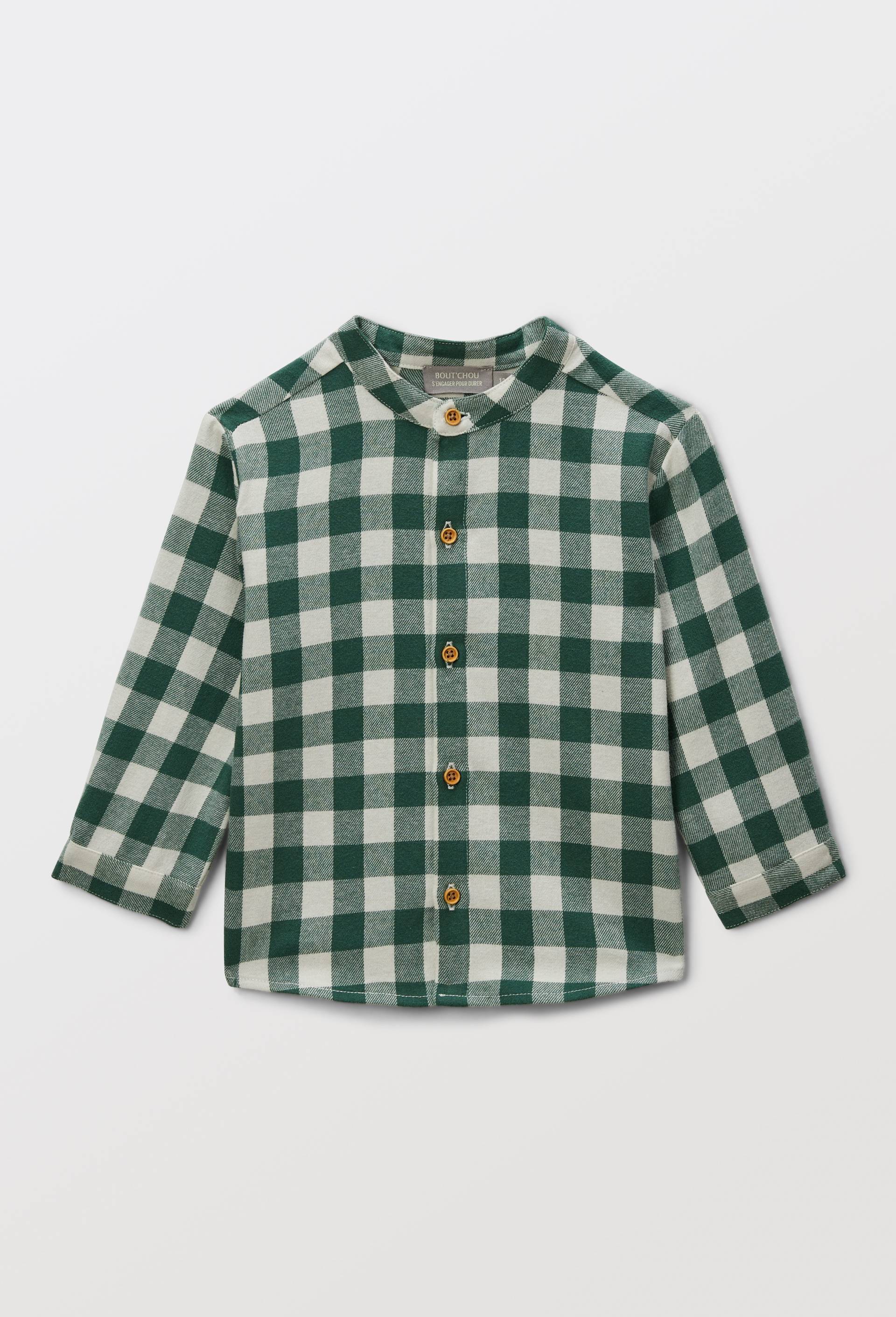 Chemise col mao à carreaux en coton, Vert, swatch image