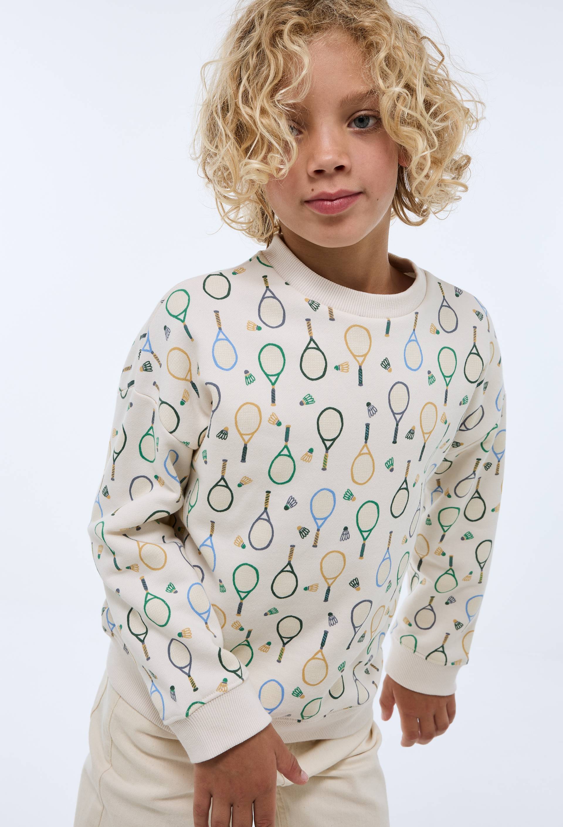 Sweat col rond imprim&eacute; en coton BIO GOTS, Beige clair, large image number 0