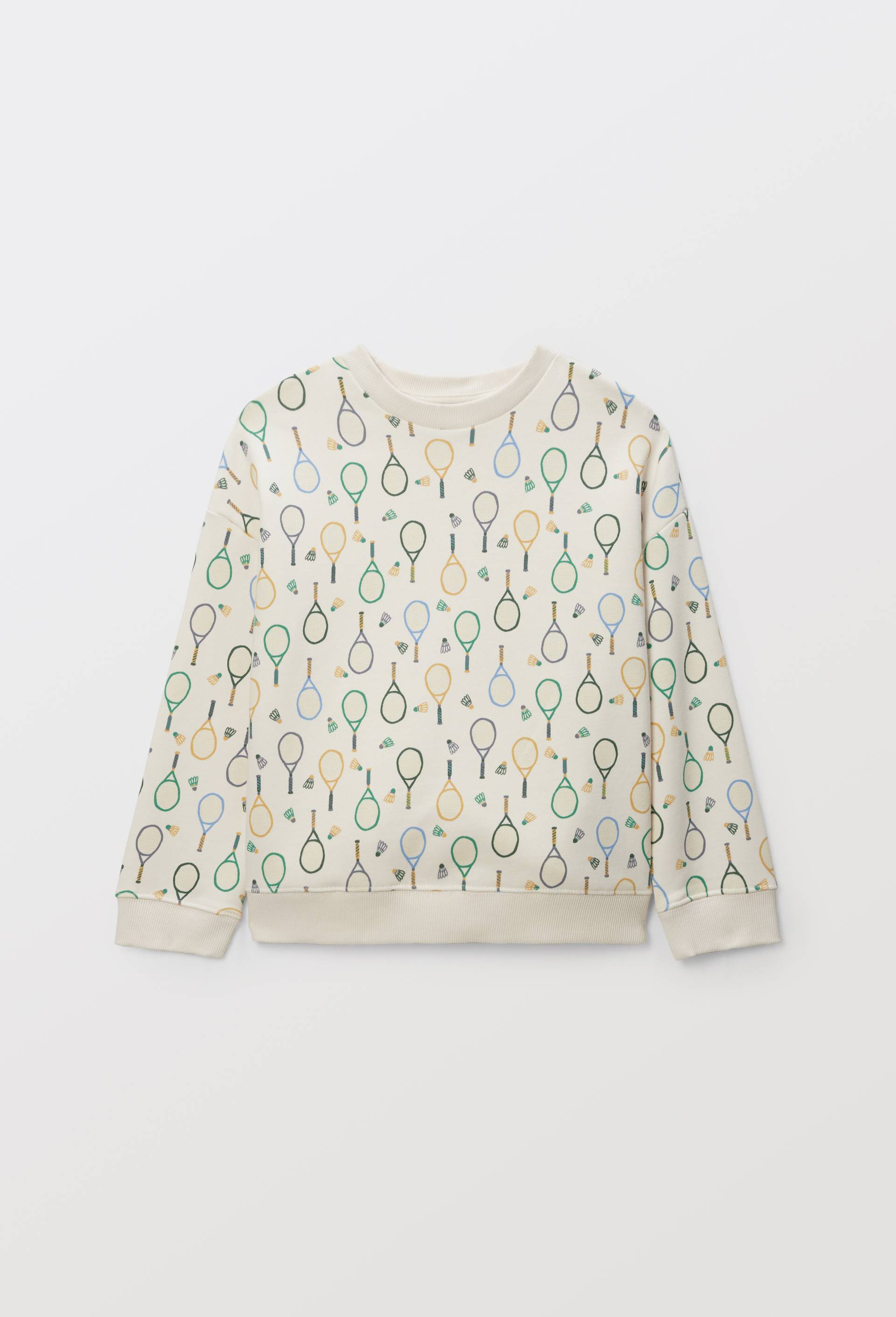 Sweat col rond imprim&eacute; en coton BIO GOTS, Beige clair, large image number 1