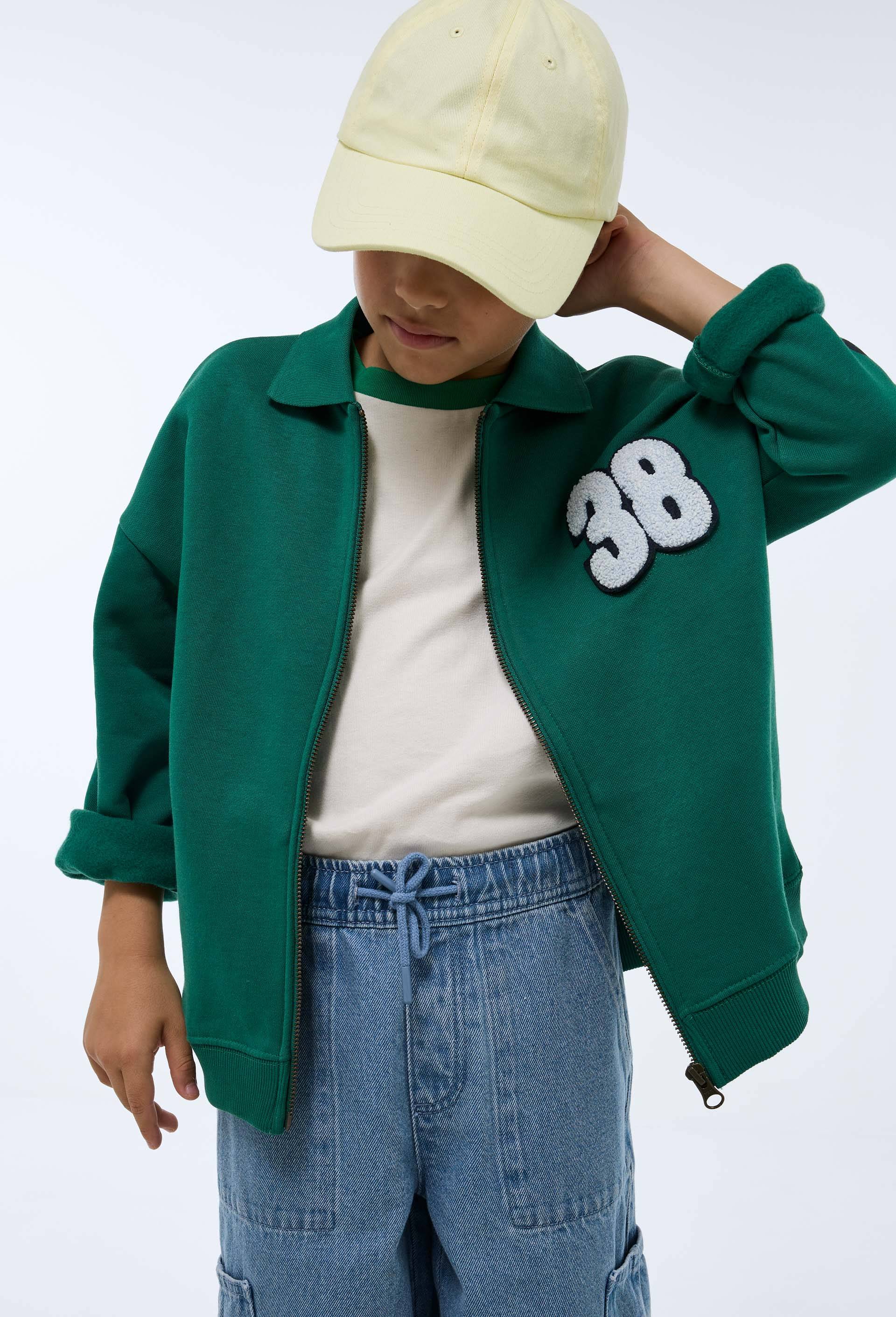 Veste col polo en molleton en coton BIO GOTS, Vert fonc&eacute;, large image number 0