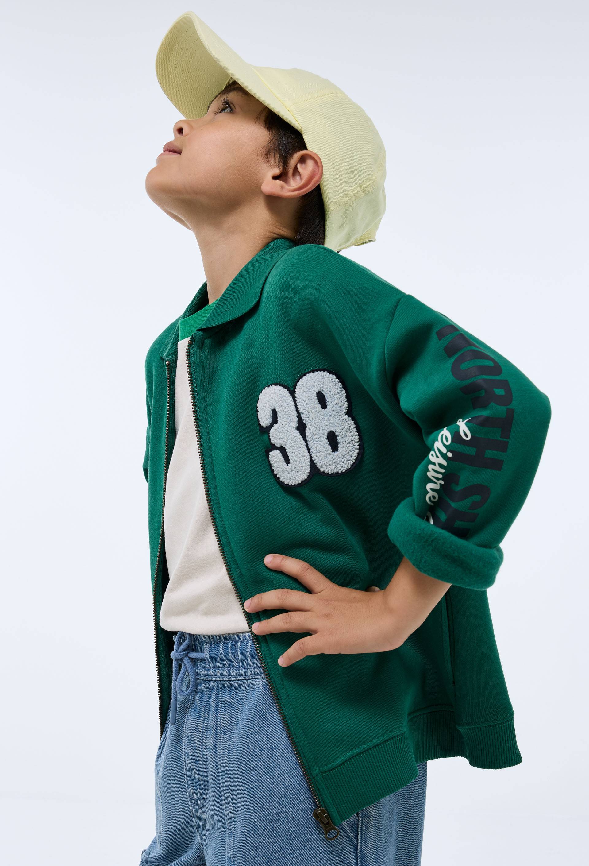 Veste col polo en molleton en coton BIO GOTS, Vert fonc&eacute;, large image number 1