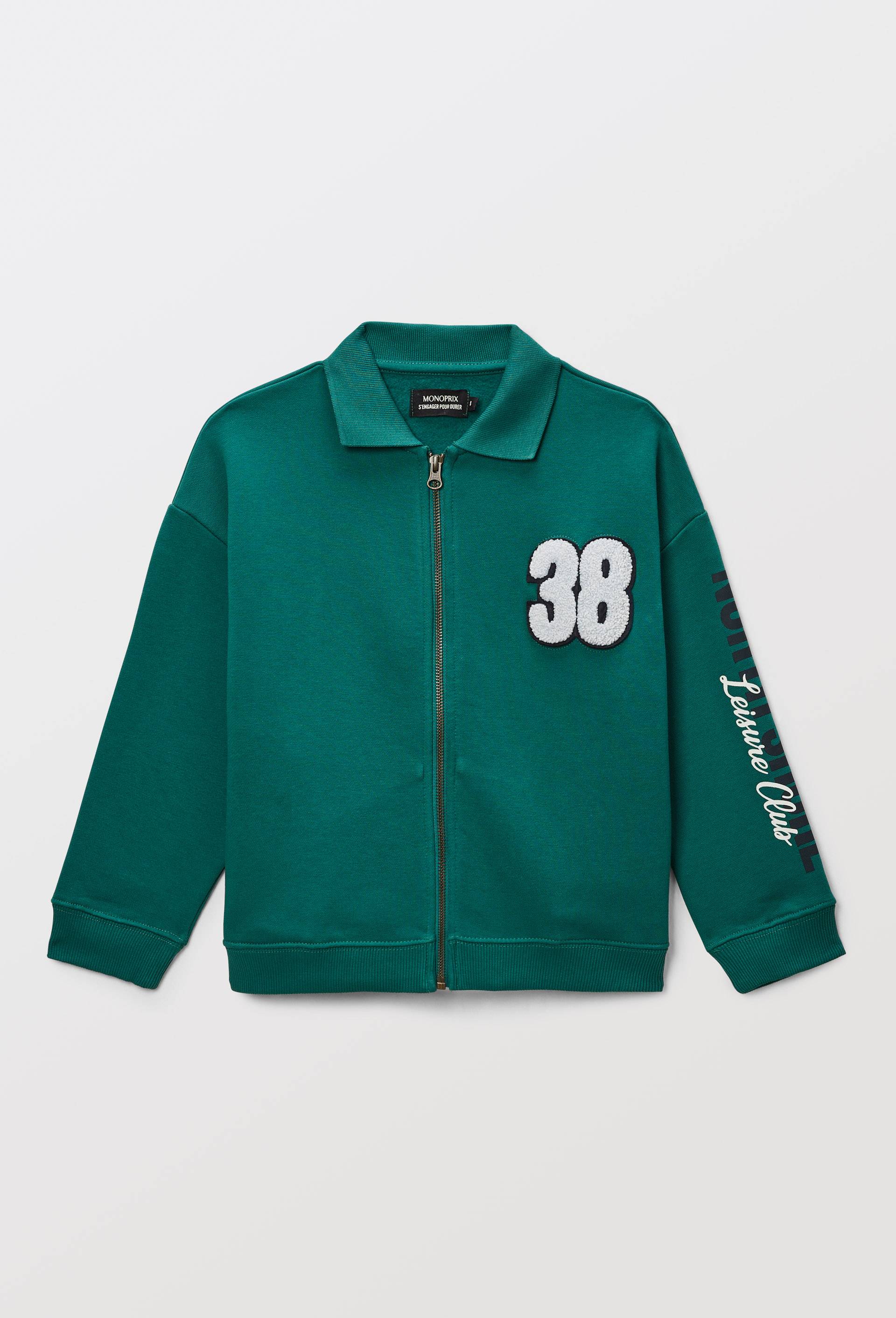 Veste col polo en molleton en coton BIO GOTS, Vert fonc&eacute;, large image number 2.0