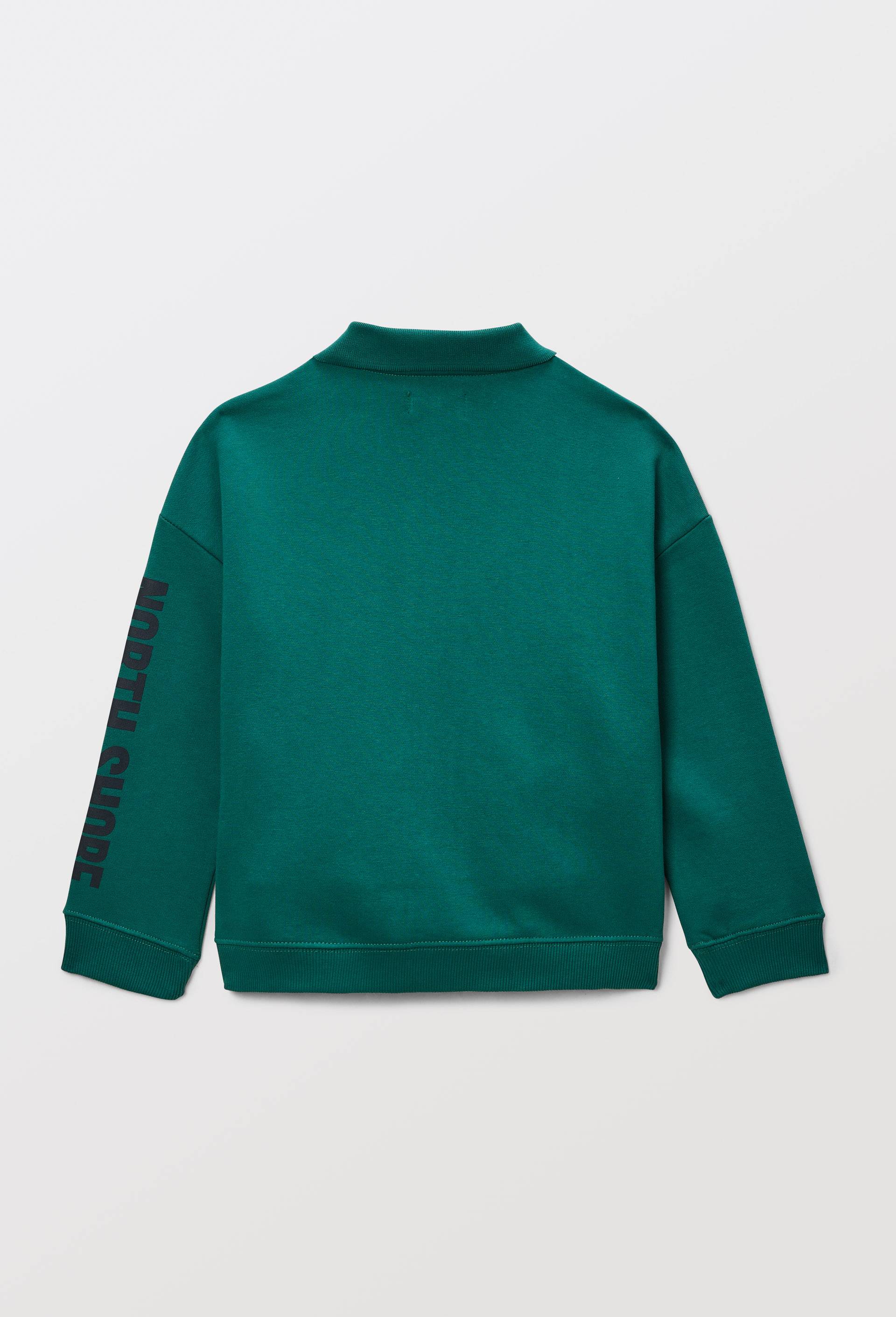 Veste col polo en molleton en coton BIO GOTS, Vert fonc&eacute;, large image number 3