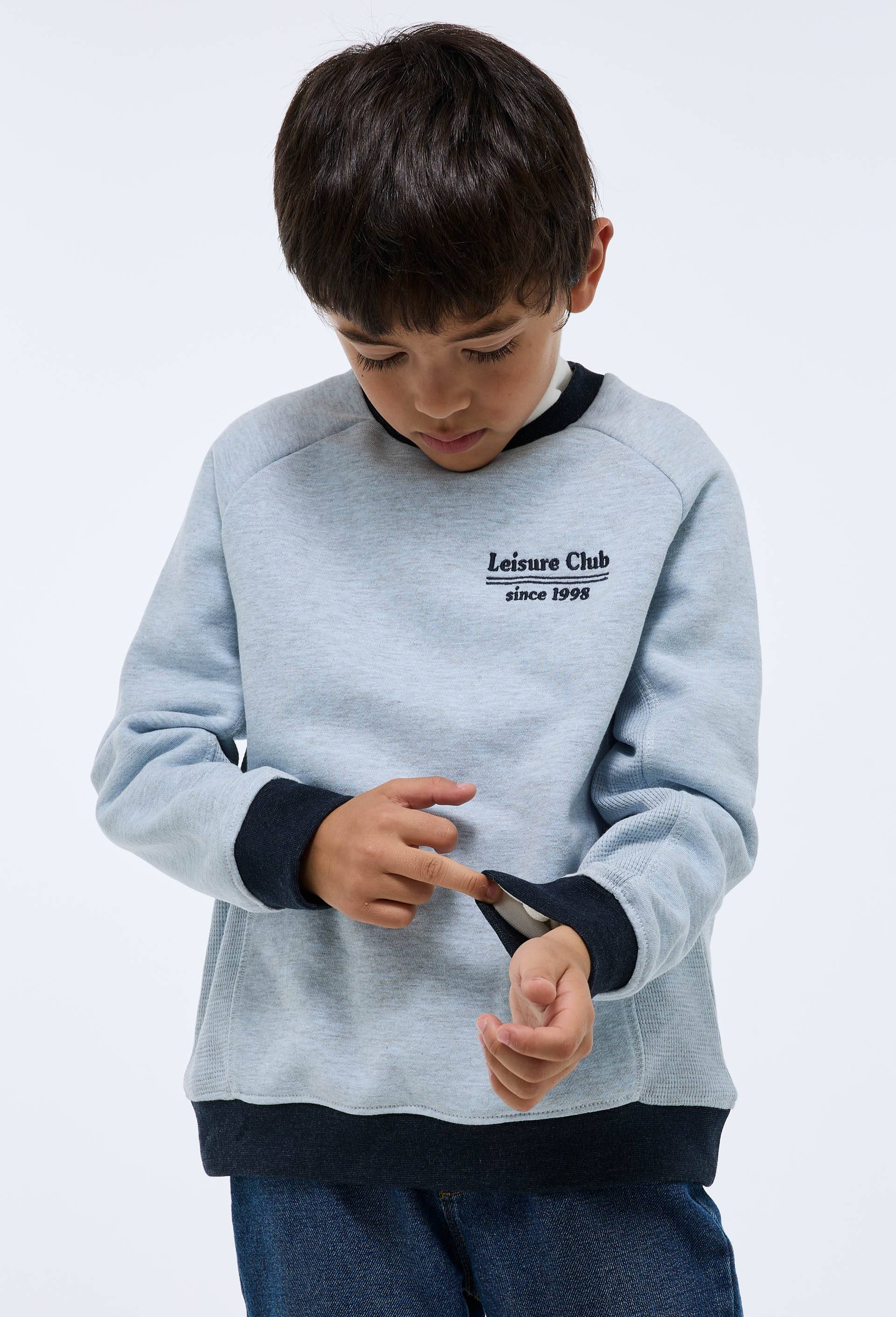 Sweat col rond colorblock en coton BIO GOTS, Bleu clair, large image number 0