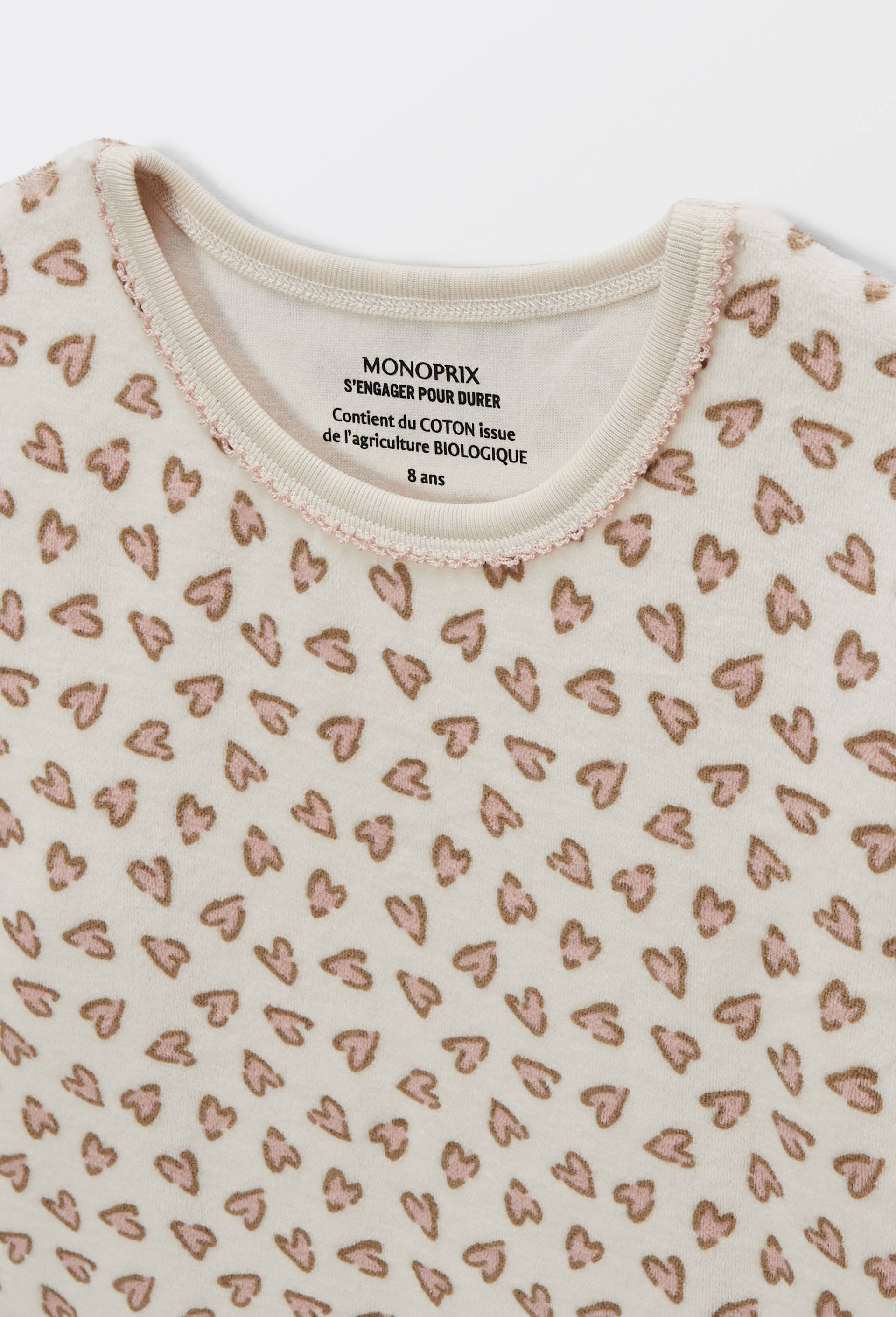 Pyjama velours manches longues en coton BIO GOTS, Beige clair, large image number 2.0