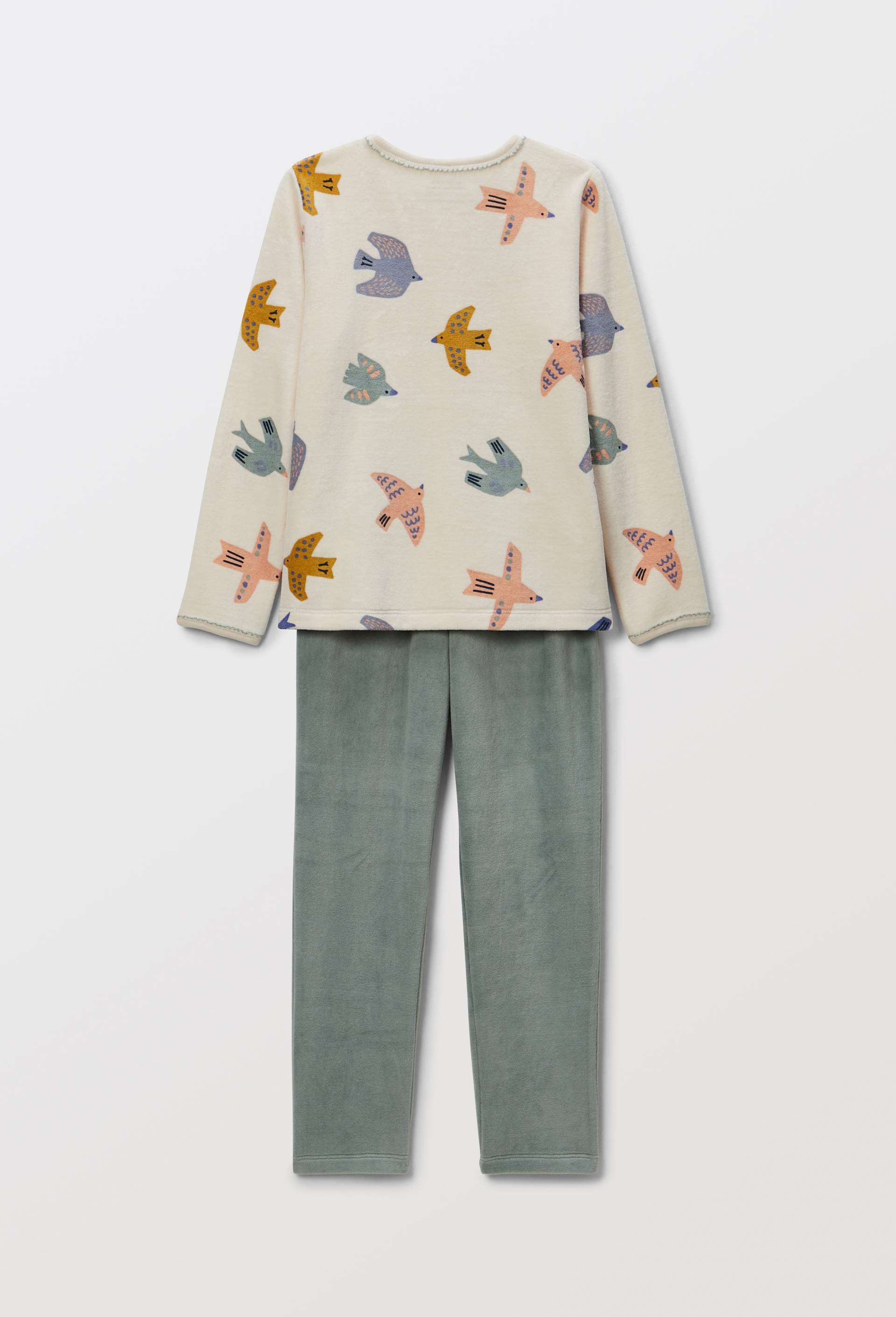 Pyjama velours manches longues imprim&eacute; en coton BIO GOTS, Beige clair, large image number 1.0