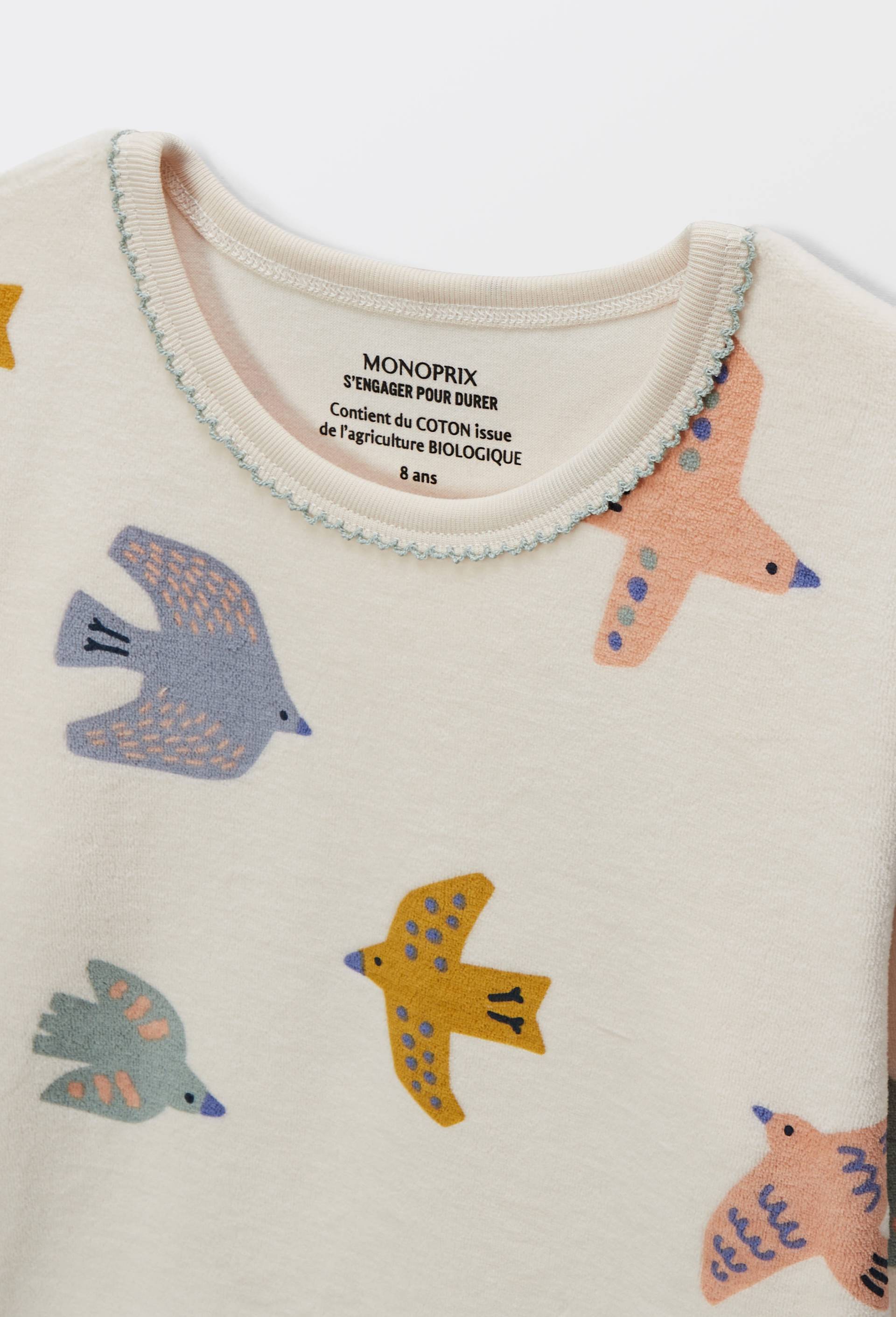 Pyjama velours manches longues imprim&eacute; en coton BIO GOTS, Beige clair, large image number 2