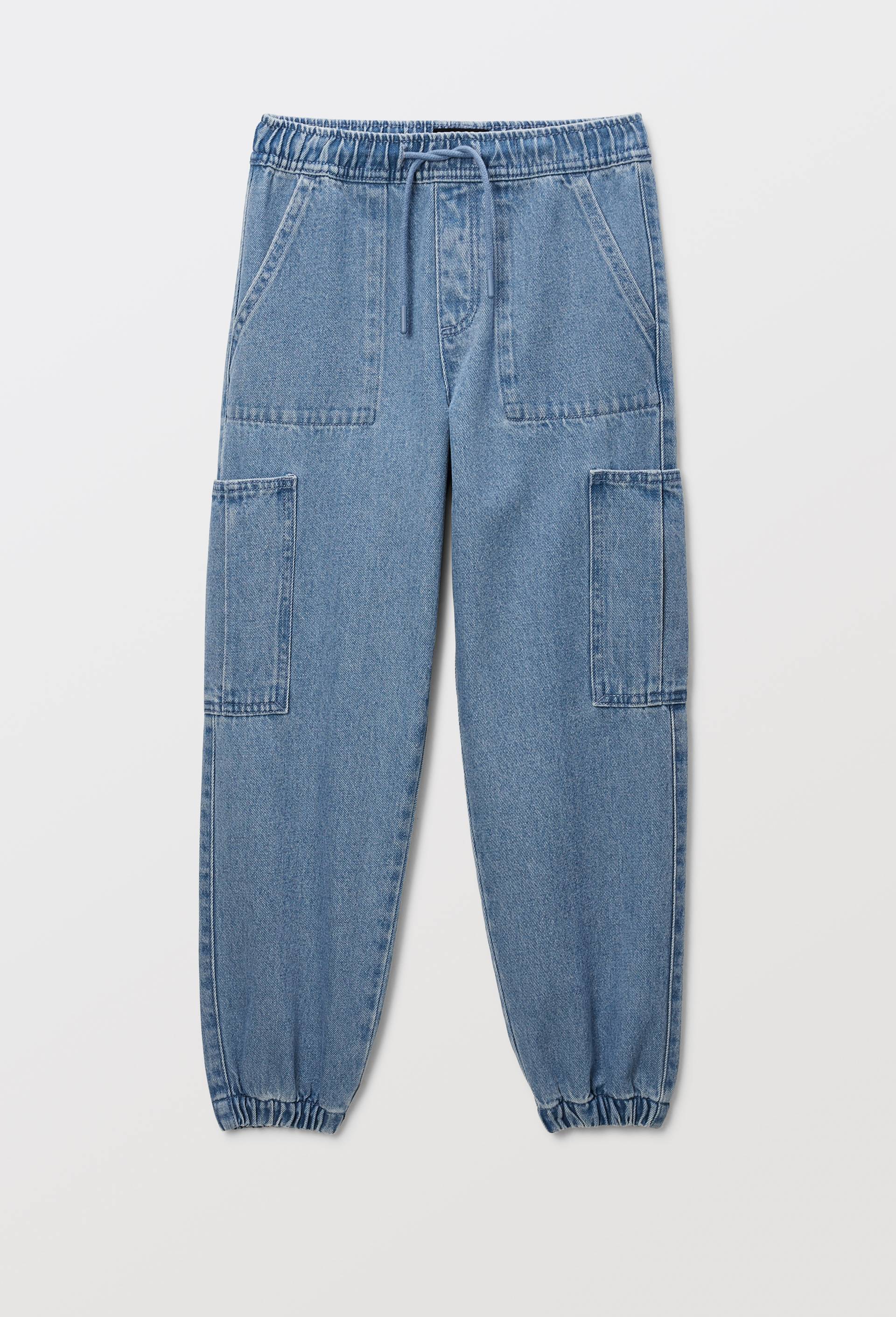 Jean cargo taille &eacute;lastiqu&eacute;e en coton, Bleu fonc&eacute;, large image number 2