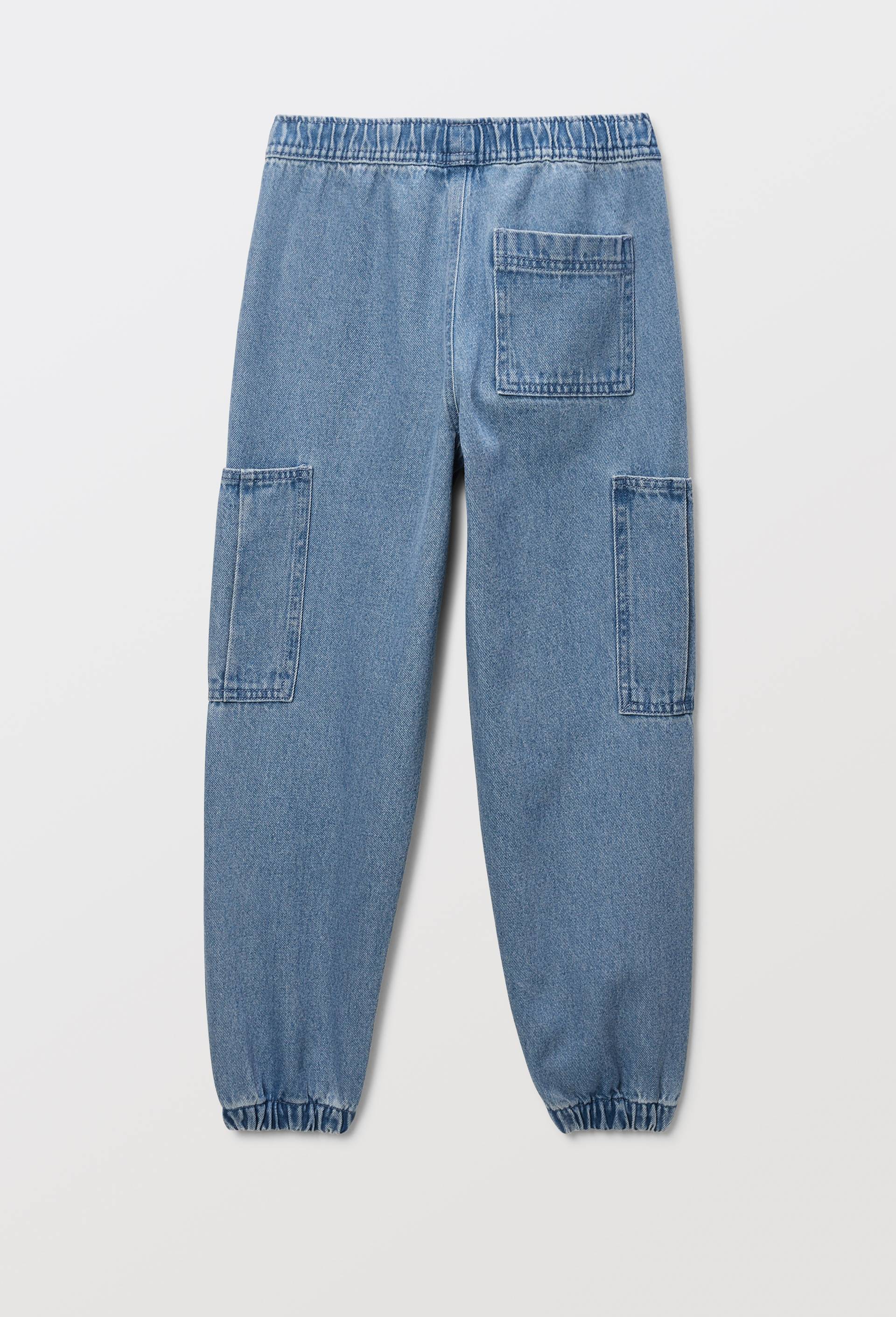 Jean cargo taille &eacute;lastiqu&eacute;e en coton, Bleu fonc&eacute;, large image number 3.0