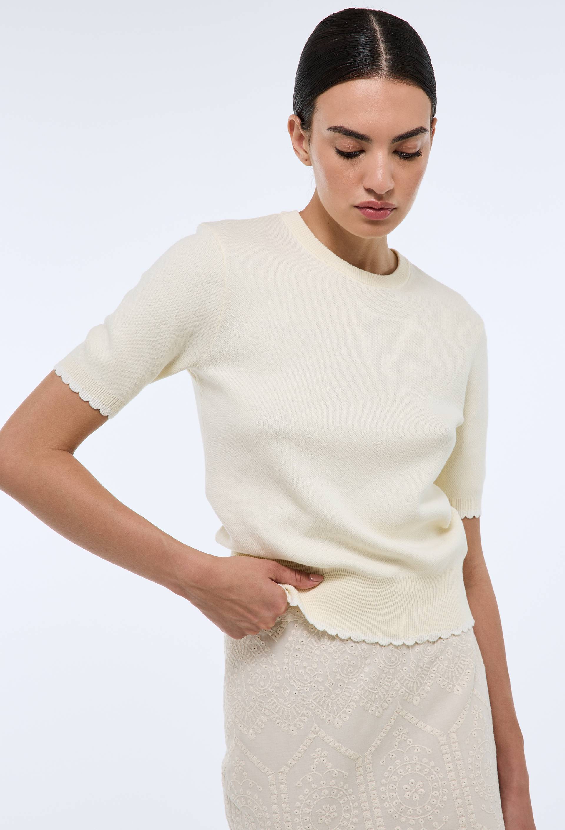 Pull manches courtes à bords constrastés en coton BIO GOTS - MONOPRIX - Modalova