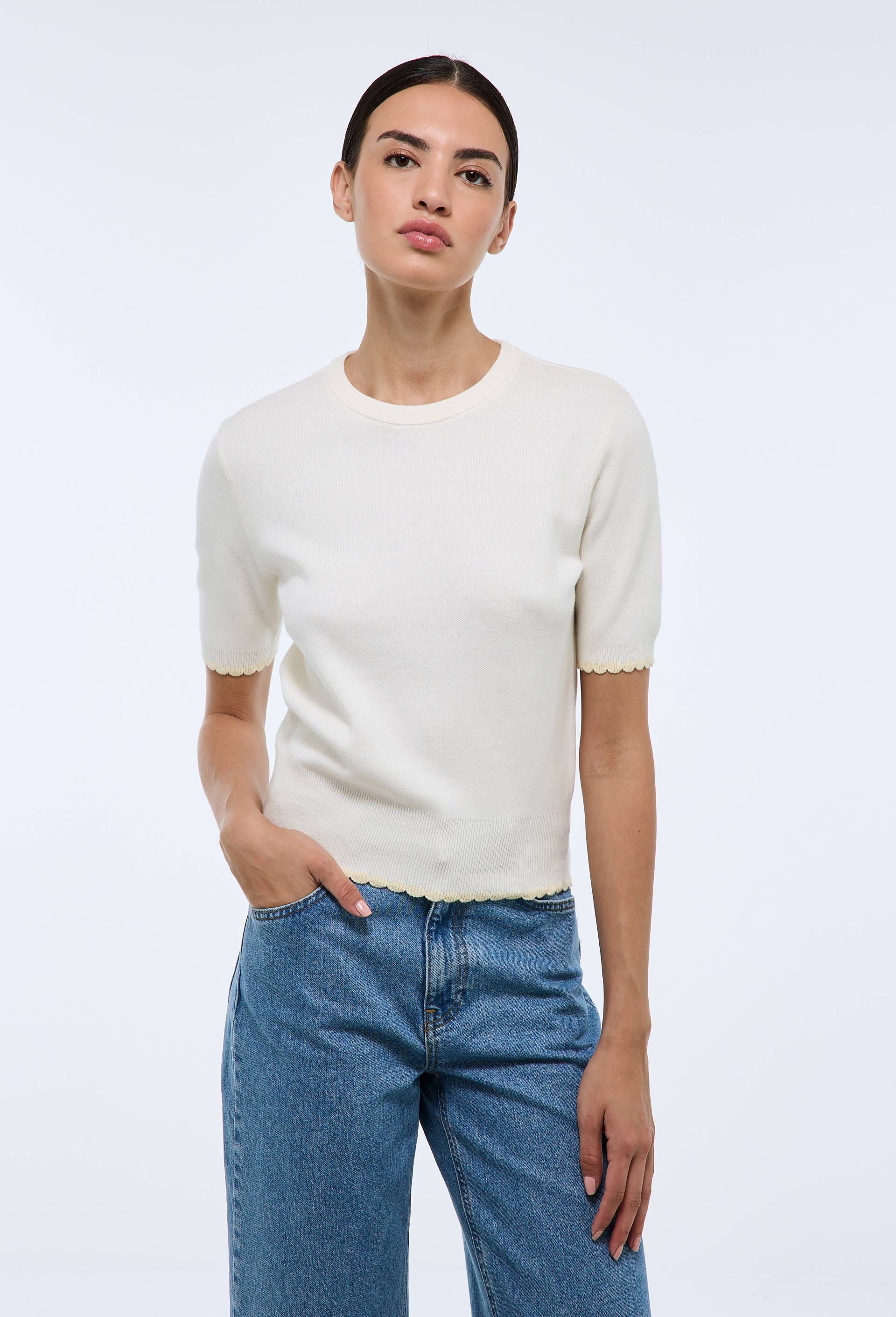 Pull manches courtes à bords constrastés en coton BIO GOTS - MONOPRIX - Modalova