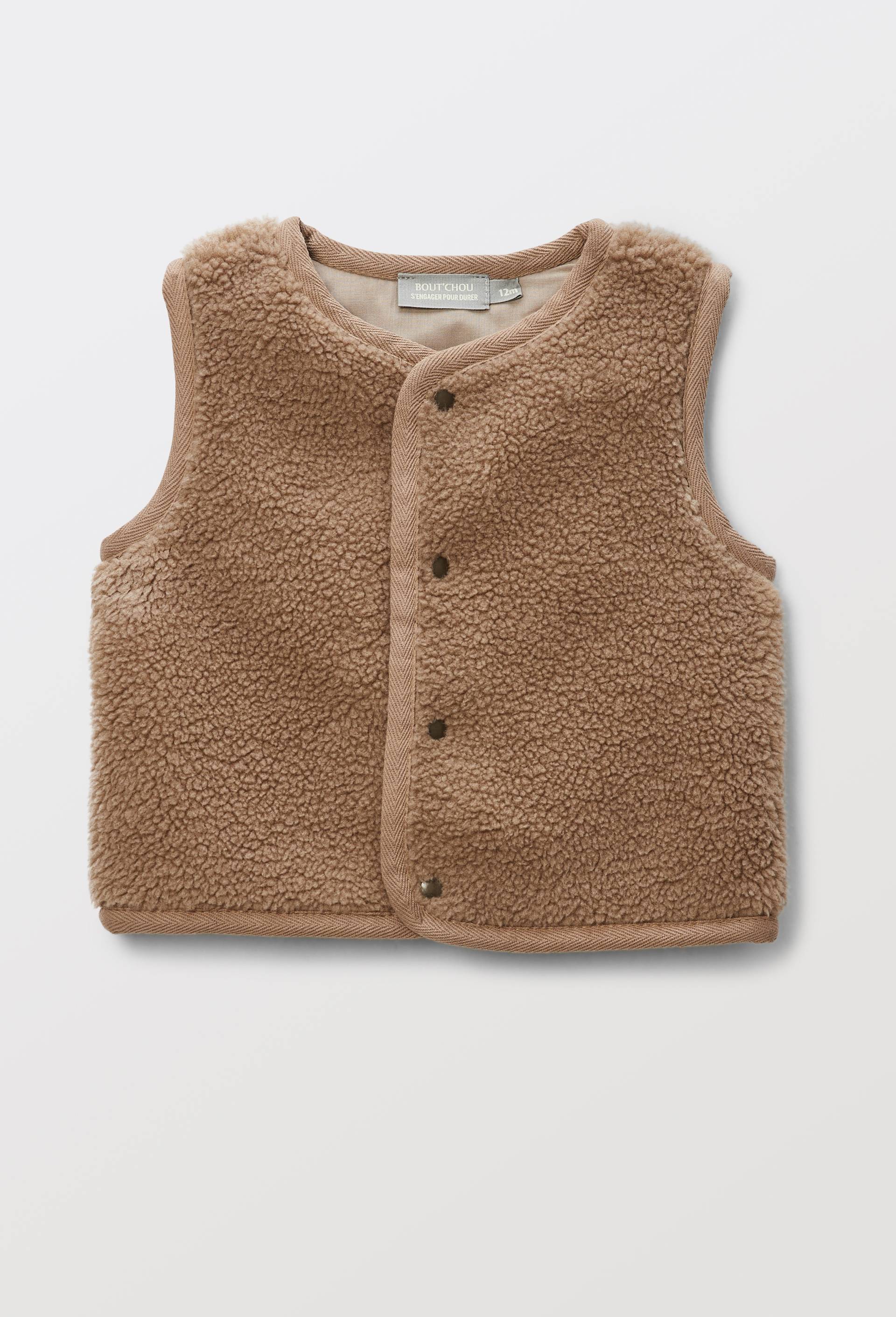 Gilet sans manches uni en sherpa, Brun clair, swatch image