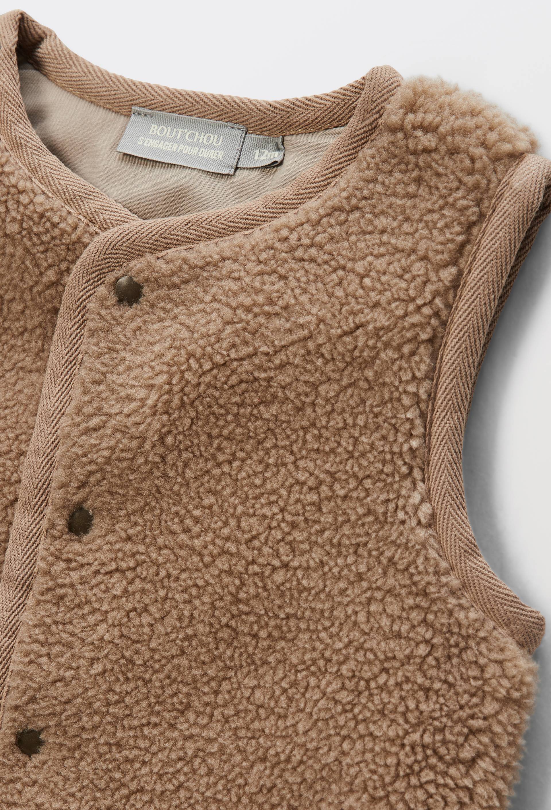 Gilet sans manches uni en sherpa, Brun clair, large image number 2