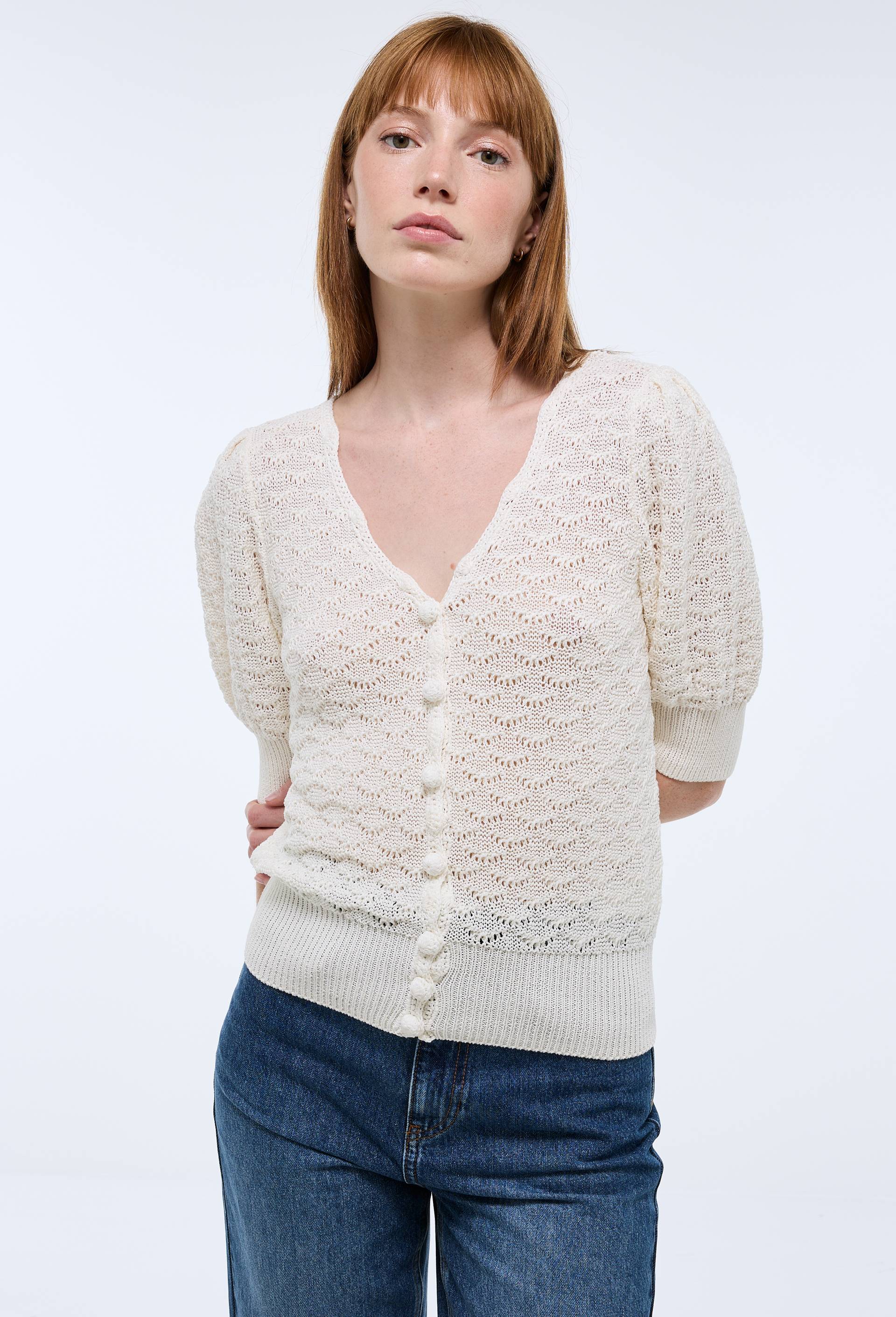 Top manches coudes en maille fantaisie - MONOPRIX - Modalova