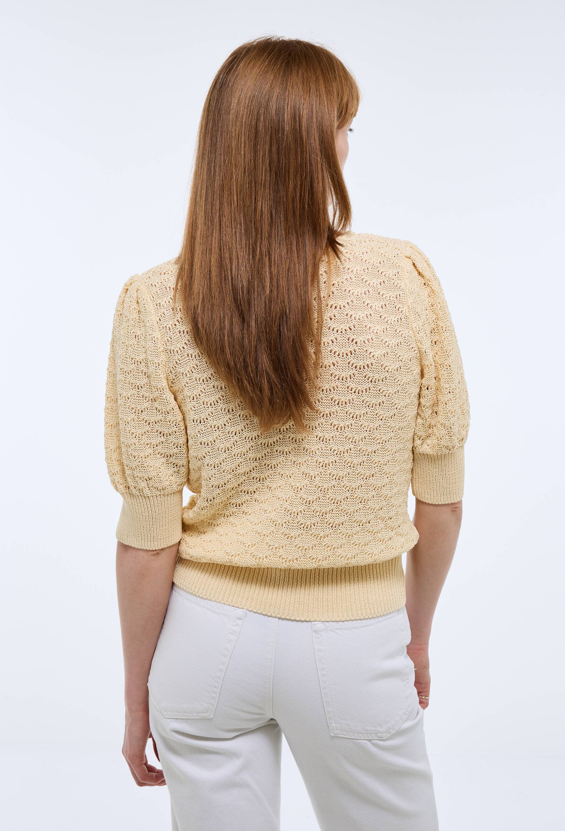 Top manches coudes en maille fantaisie, Jaune clair, large image number 1