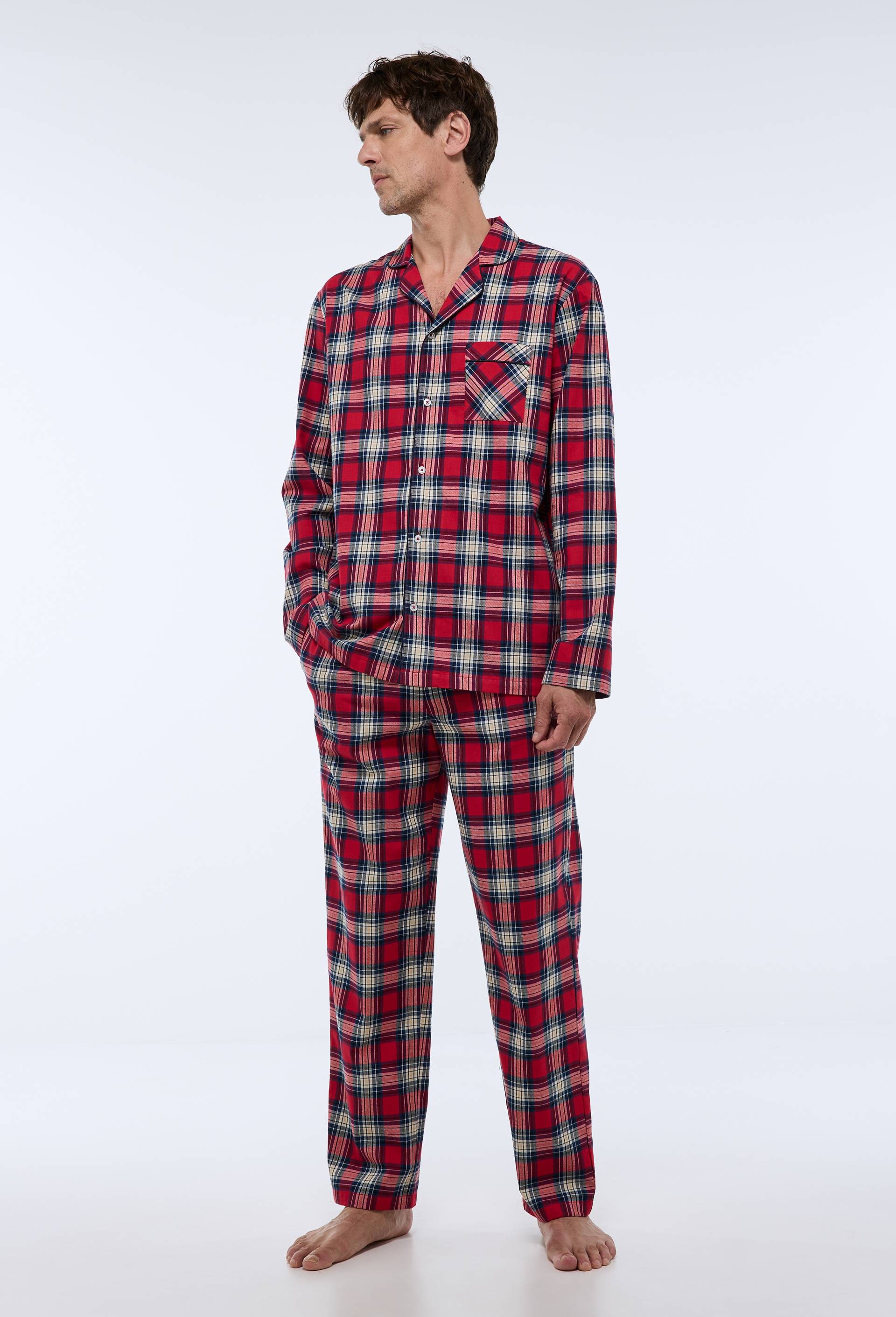 Pyjama manches longues et pantalon en flanelle., Rouge, large image number 0