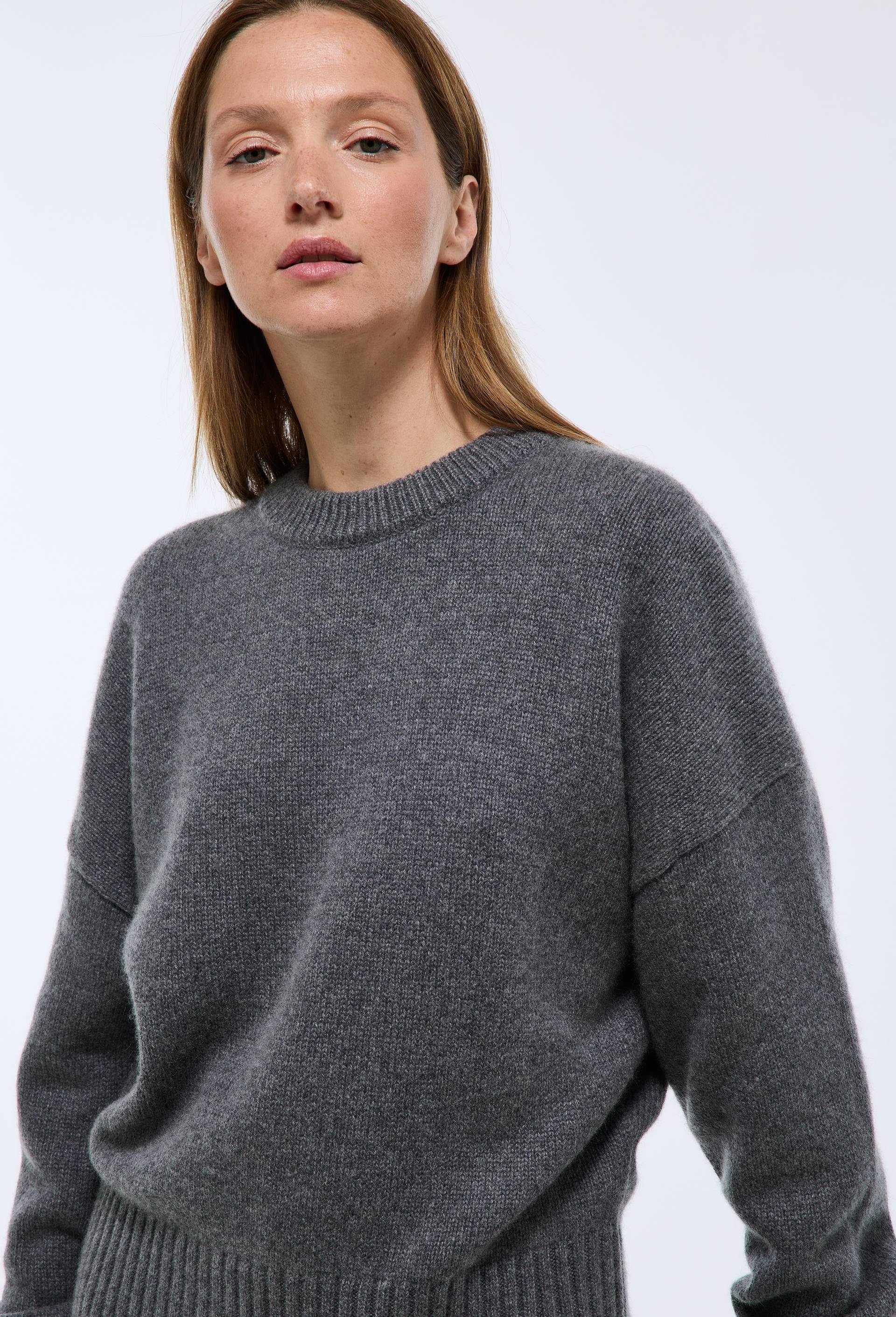 Pull col rond ample en cachemire GRIS pour femme MONOPRIX PREMIUM
