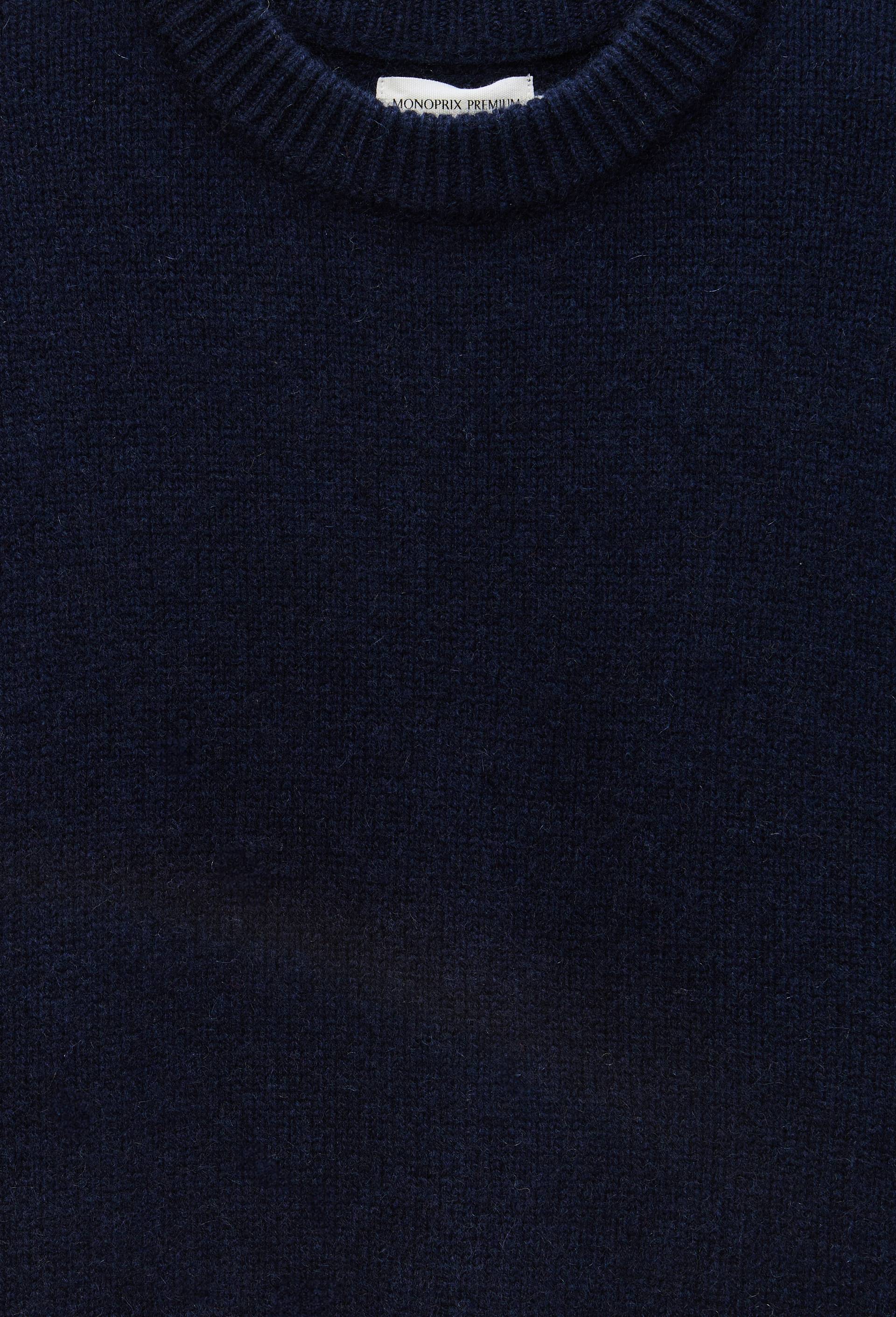 Pull uni col rond ample en 100% cachemire, Bleu fonc&eacute;, large image number 4.0