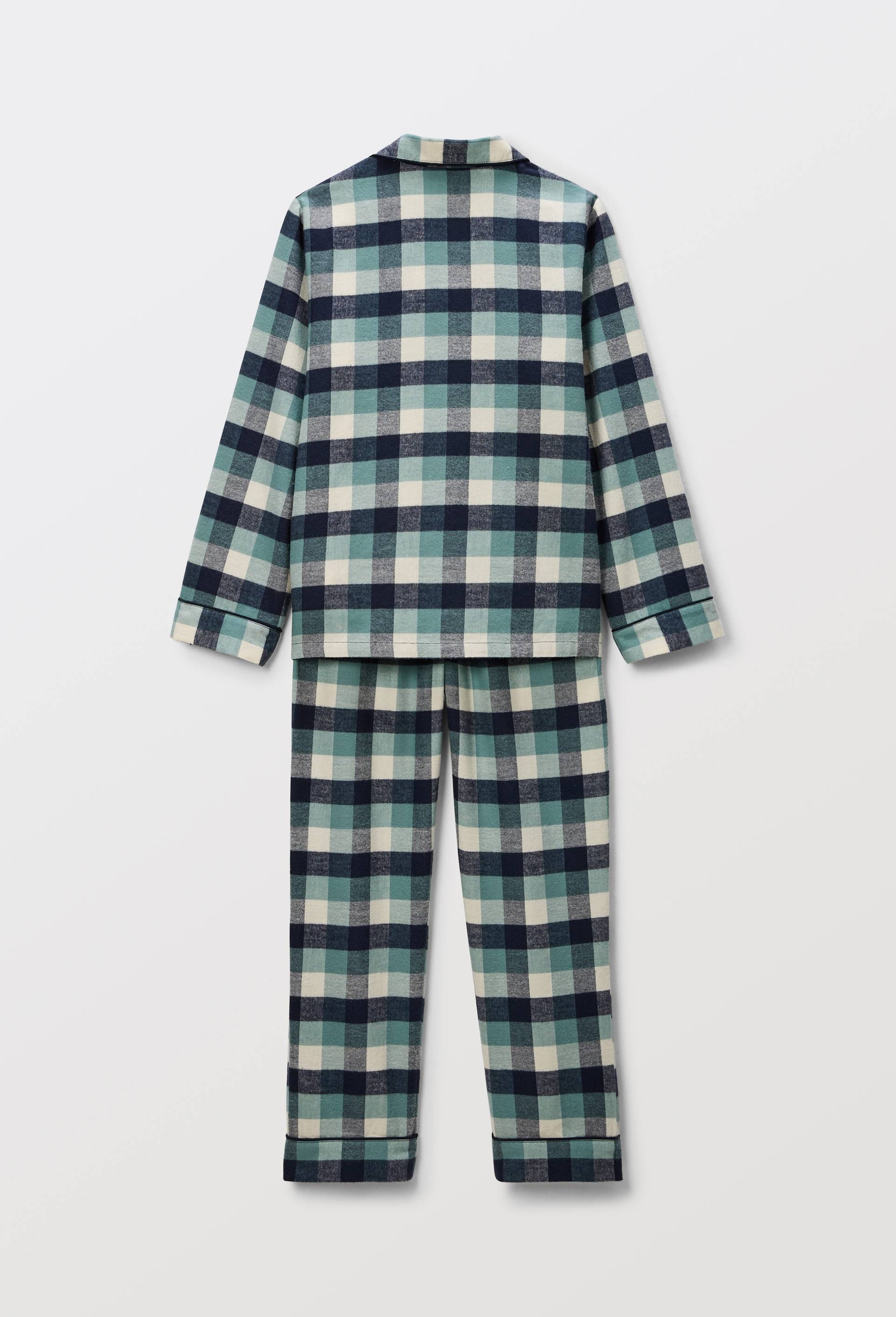 Pyjama chemise manches longues &agrave; carreaux en coton BIO GOTS, Bleu fonc&eacute;, large image number 1