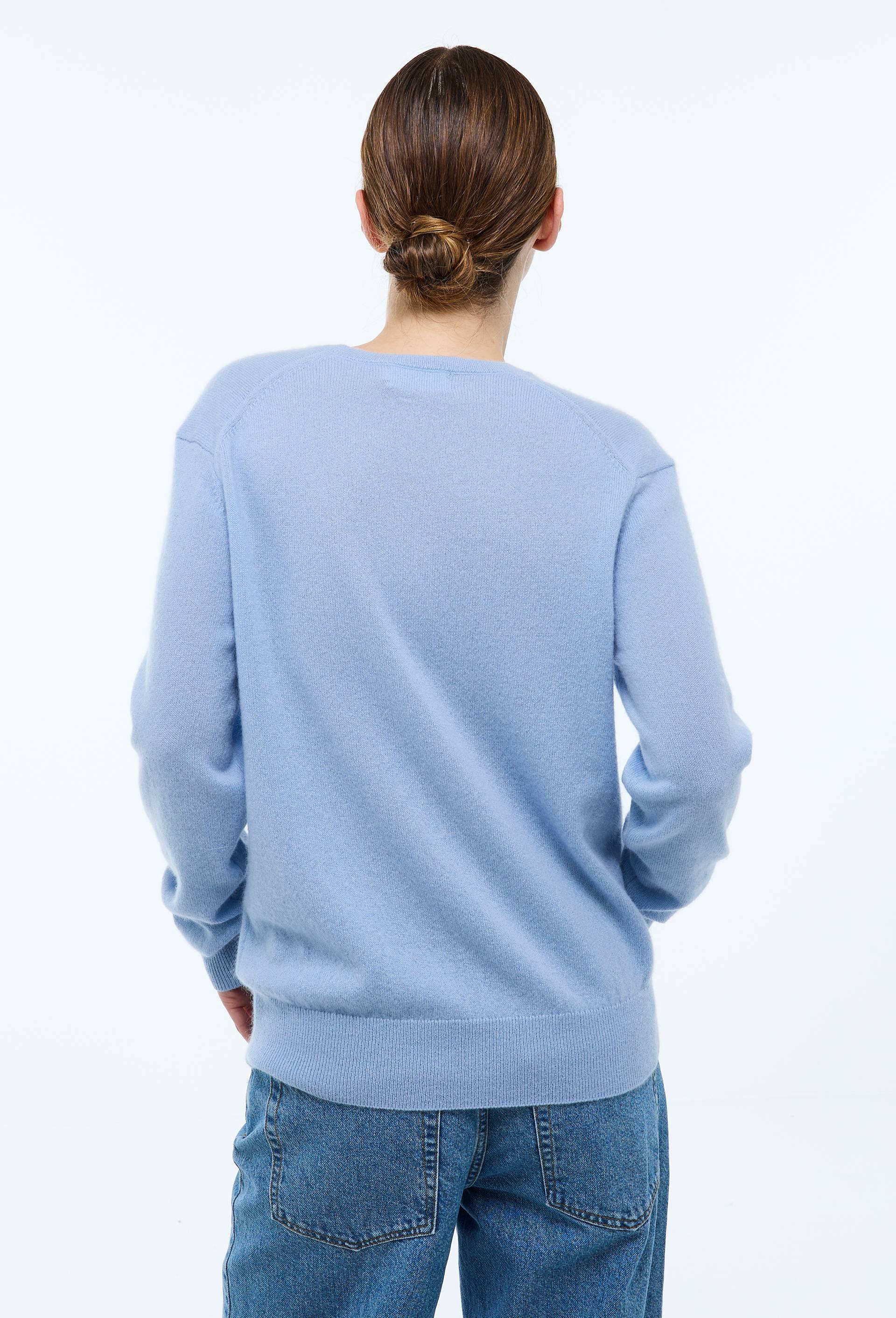 Pull uni col V en 100% cachemire, Bleu clair, large image number 1.0
