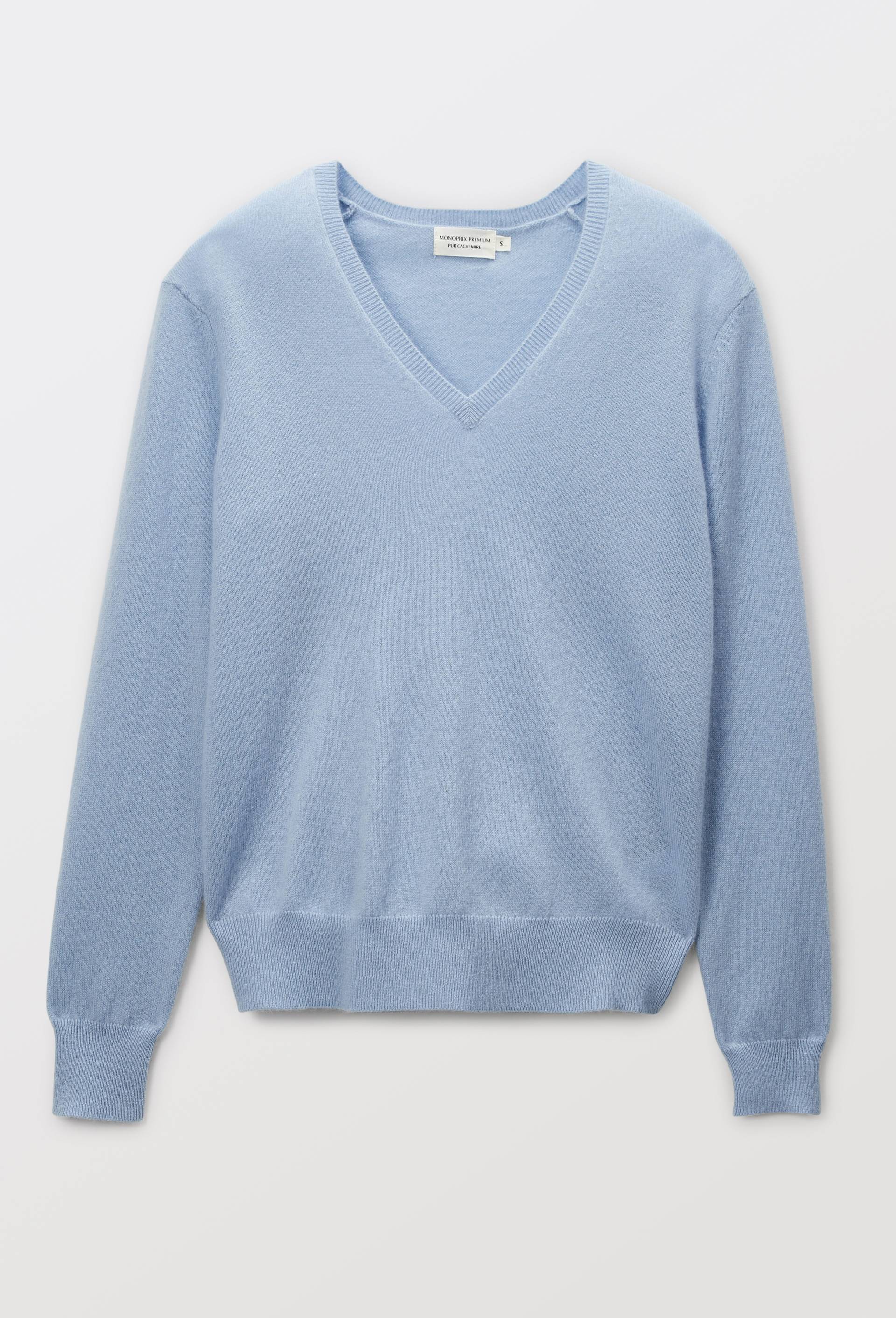 Pull uni col V en 100% cachemire, Bleu clair, large image number 2