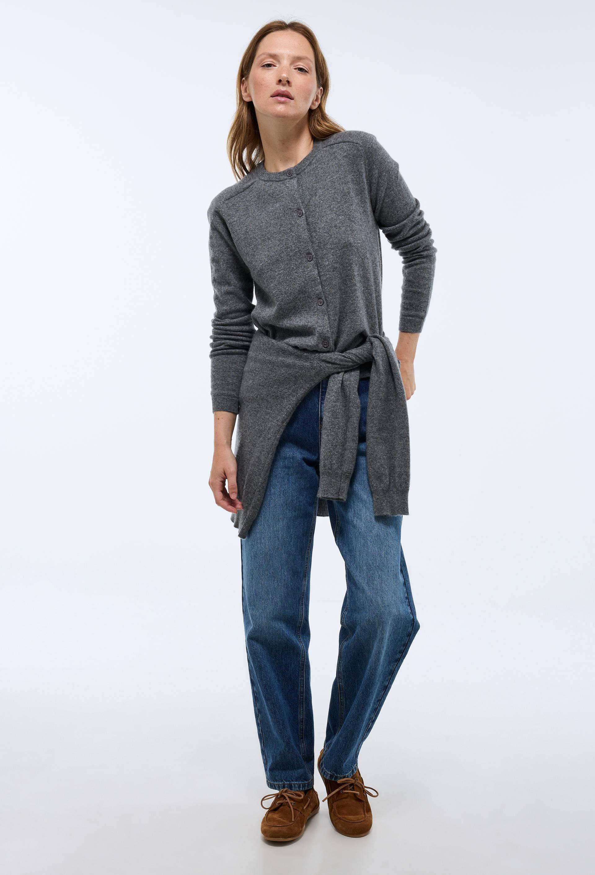 Cardigan uni col rond en 100% cachemire, Gris, large image number 0