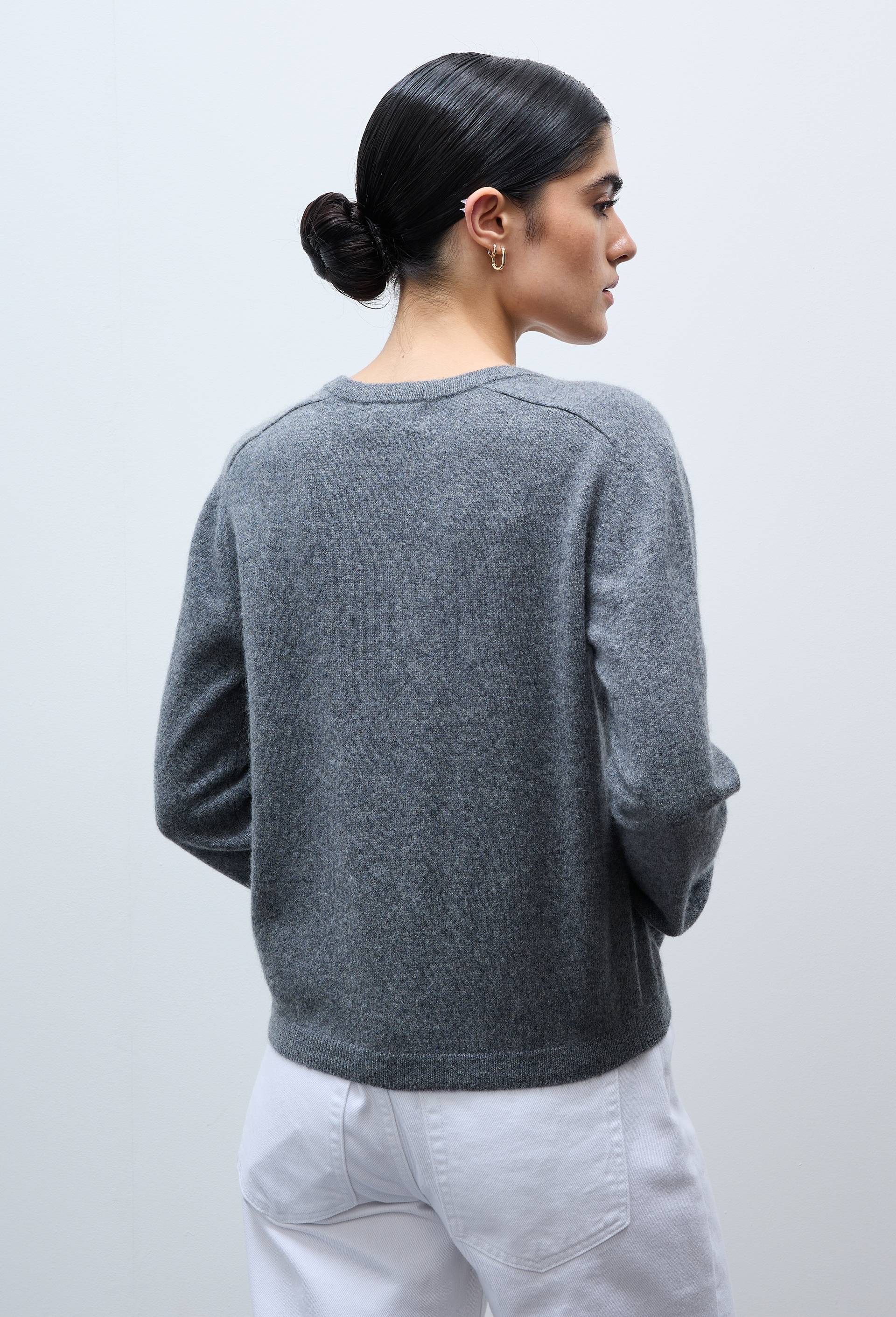 Cardigan uni col rond en 100% cachemire, Gris, large image number 1
