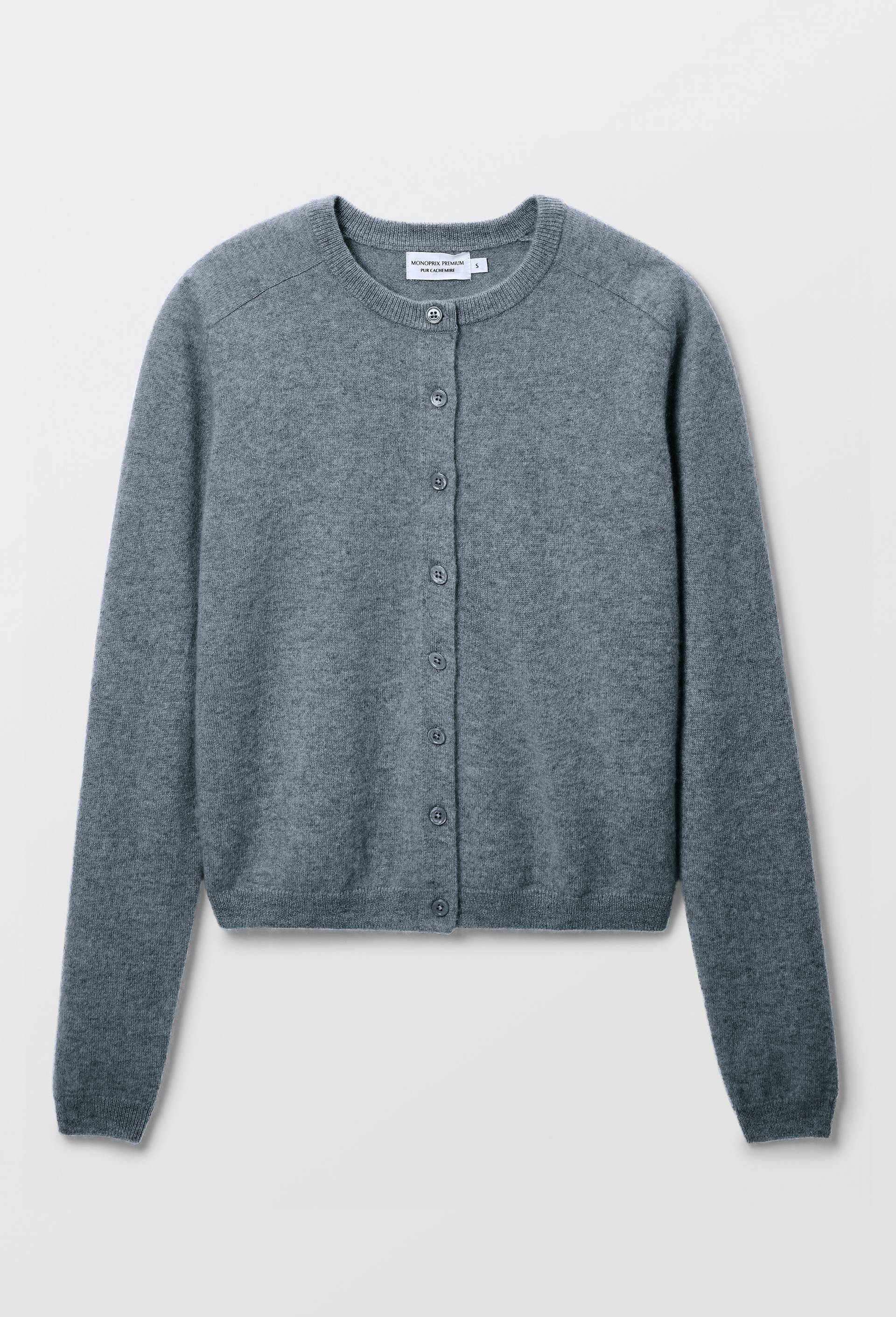 Cardigan uni col rond en 100% cachemire, Gris, large image number 2