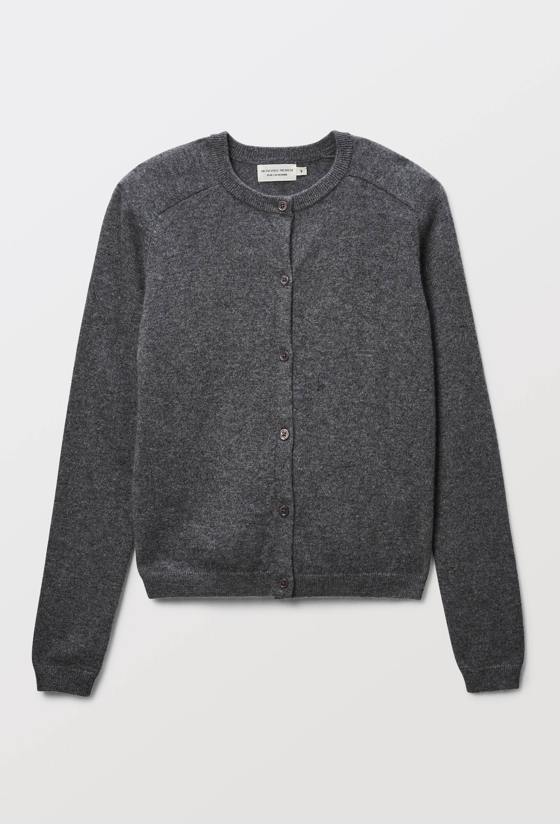 Cardigan uni col rond en 100% cachemire, Gris, large image number 3