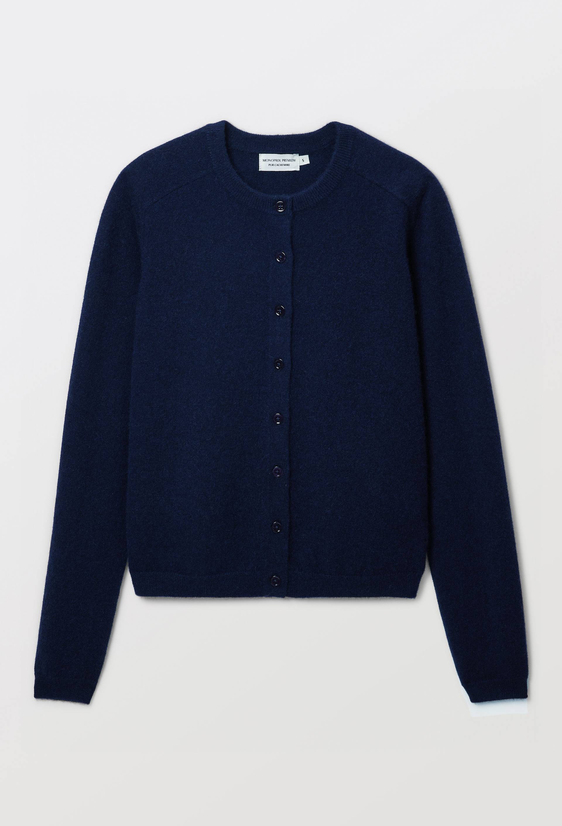Cardigan uni col rond en 100% cachemire, Bleu fonc&eacute;, large image number 2