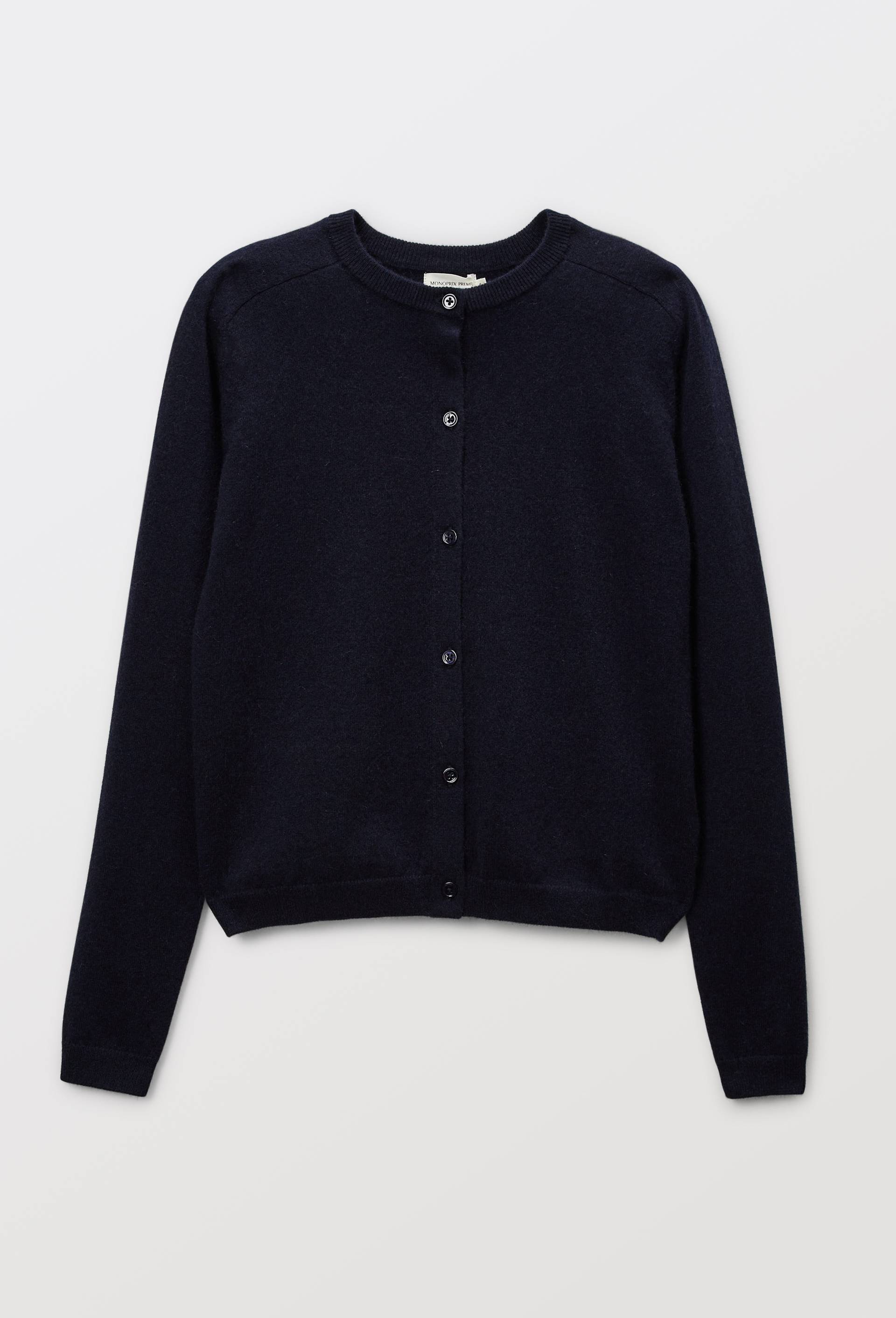 Cardigan uni col rond en 100% cachemire, Bleu fonc&eacute;, large image number 3
