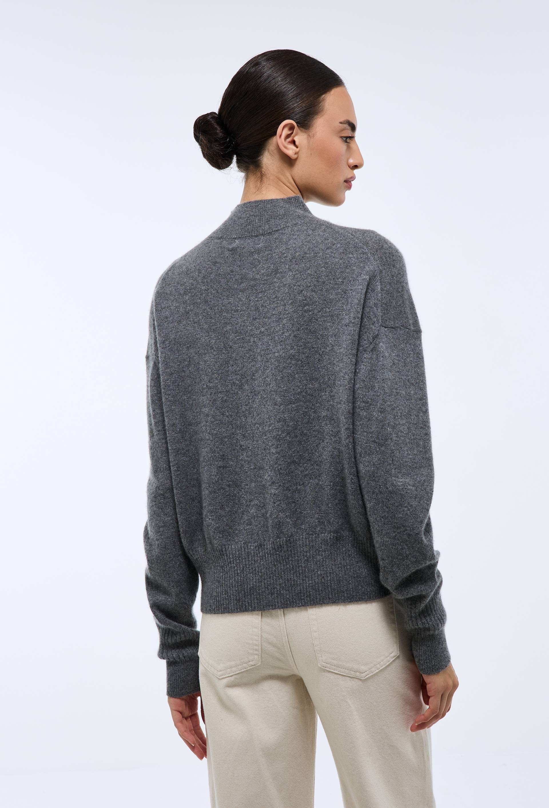 Pull uni court col montant en 100% cachemire, Gris, large image number 1.0