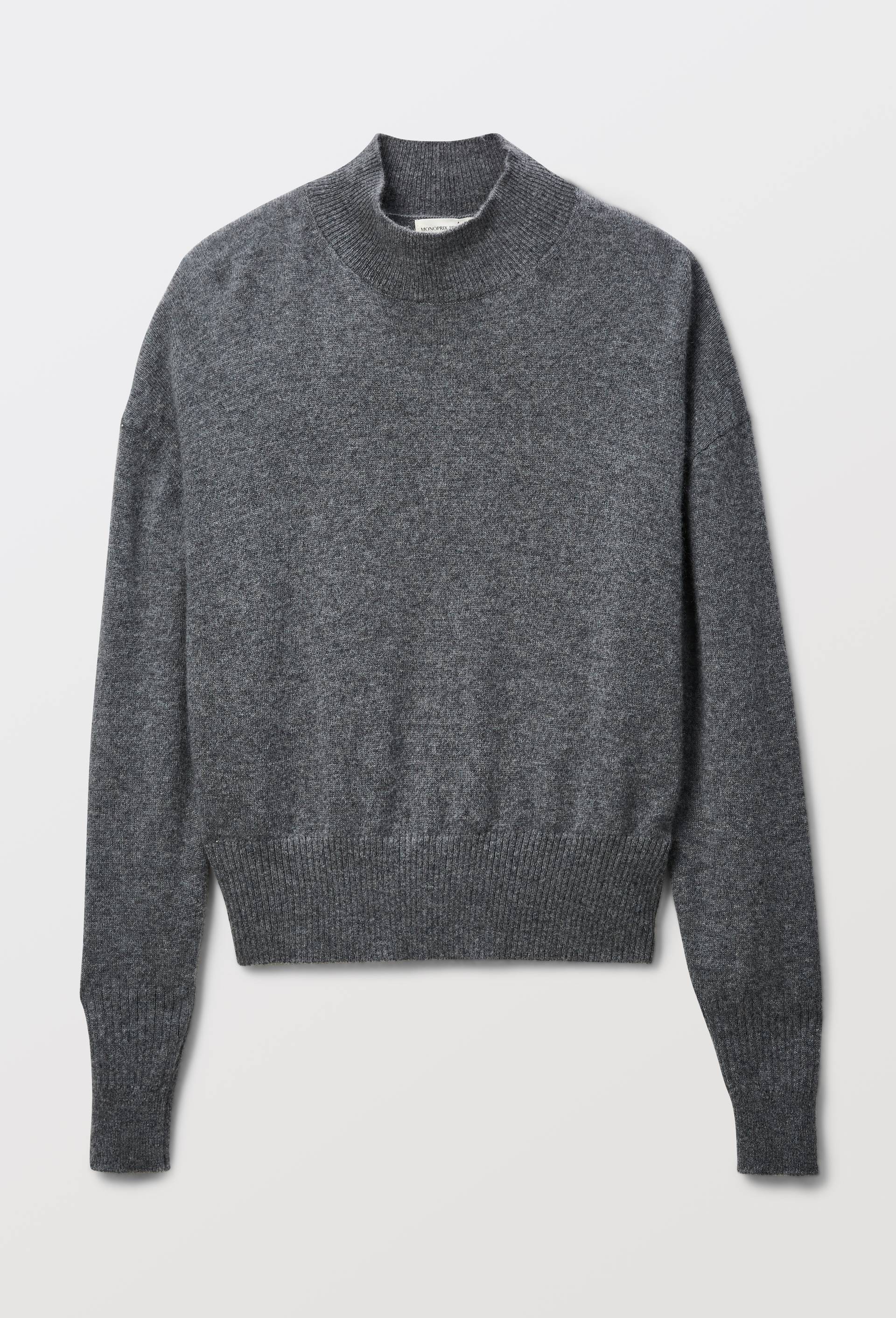 Pull uni court col montant en 100% cachemire, Gris, large image number 2