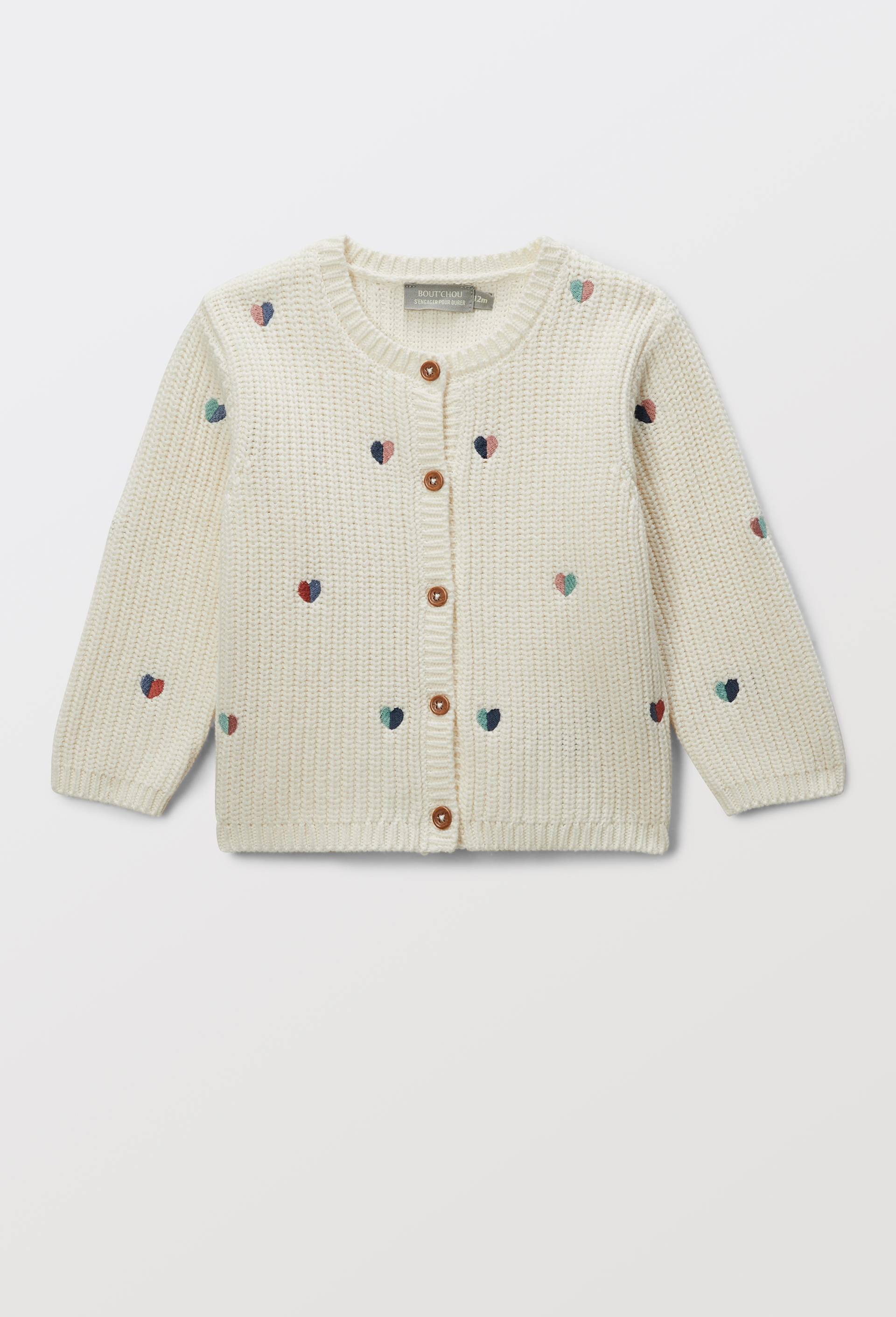 Cardigan tricot brod&eacute; en coton, Beige clair, large image number 0