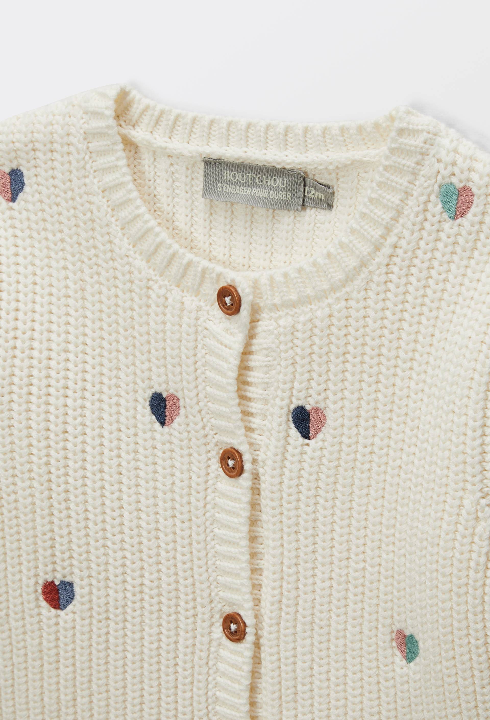 Cardigan tricot brod&eacute; en coton, Beige clair, large image number 2