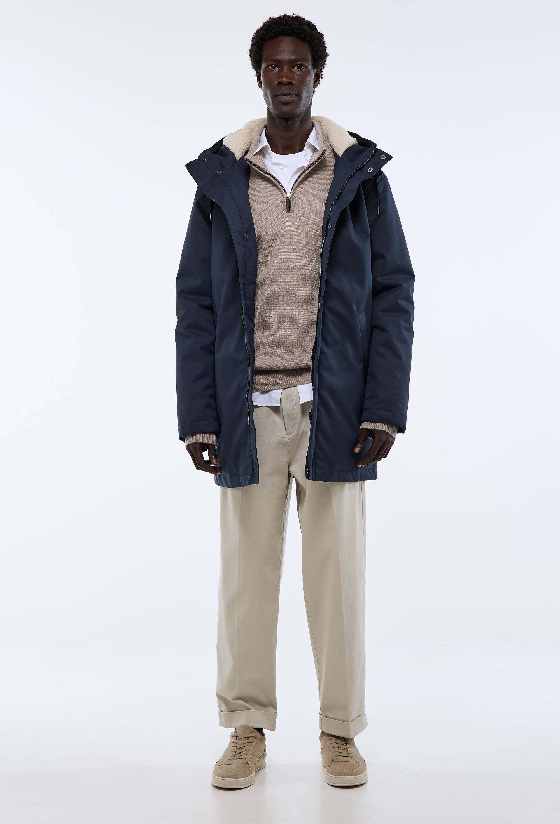 Parka &agrave; capuche d&eacute;perlante en coton, Bleu fonc&eacute;, large image number 0